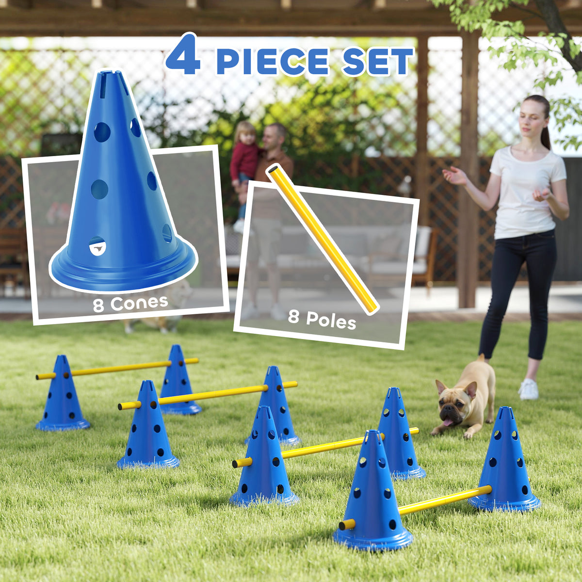 Dog Agility Hurdle Cone Set - 4 Adjustable Jumps Blue/Yellow-Dogs-DECOROLALA