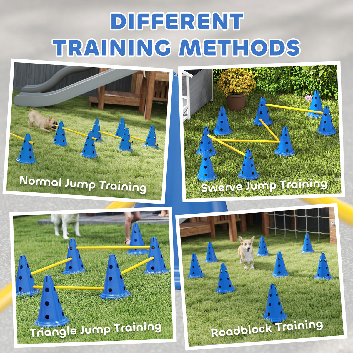 Dog Agility Hurdle Cone Set - 4 Adjustable Jumps Blue/Yellow-Dogs-DECOROLALA