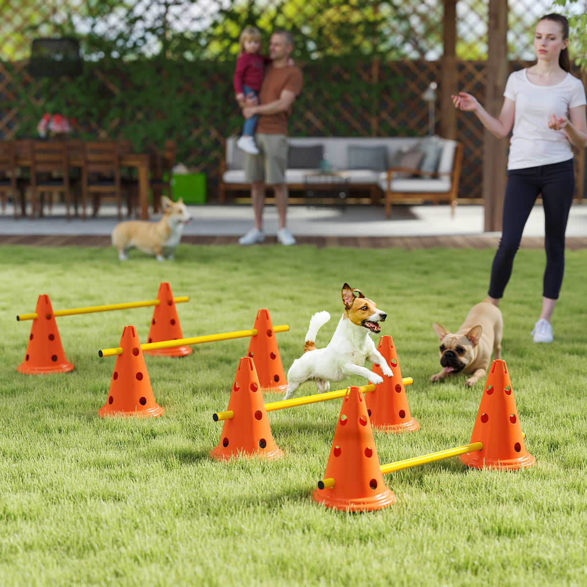 Dog Agility Hurdle Cone Set - 4 Adjustable Jumps, Orange-Dog Supplies-DECOROLALA