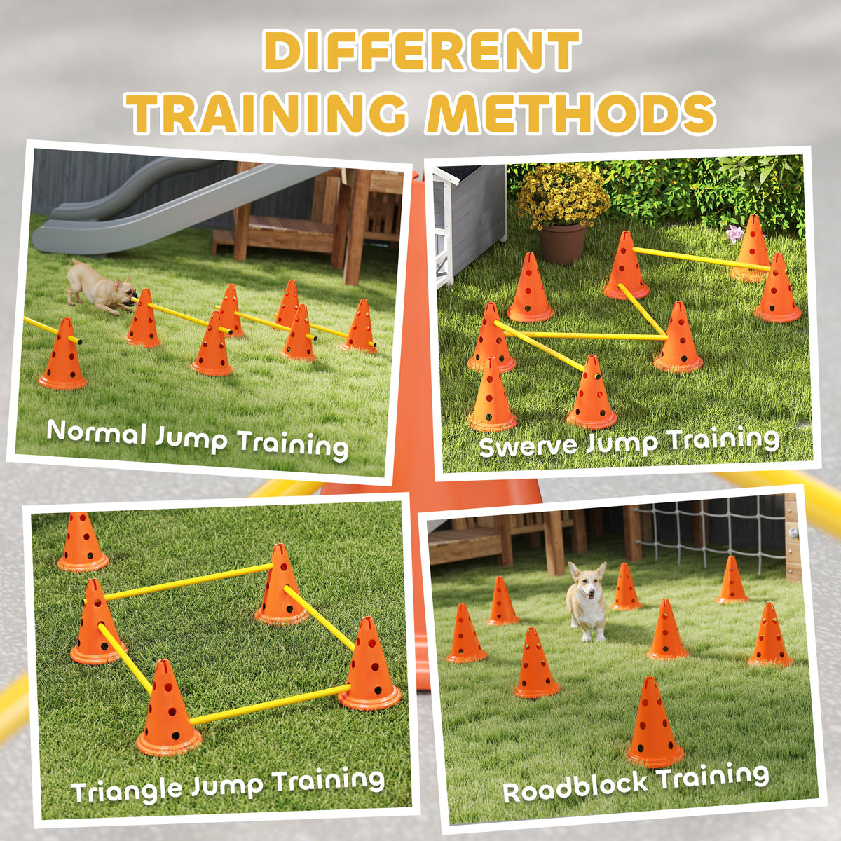 Dog Agility Hurdle Cone Set - 4 Adjustable Jumps, Orange-Dogs-DECOROLALA