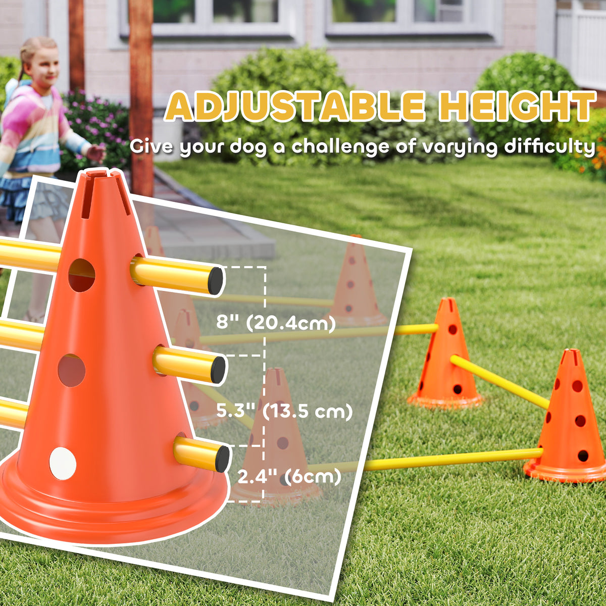 Dog Agility Hurdle Cone Set - 4 Adjustable Jumps, Orange-Dogs-DECOROLALA