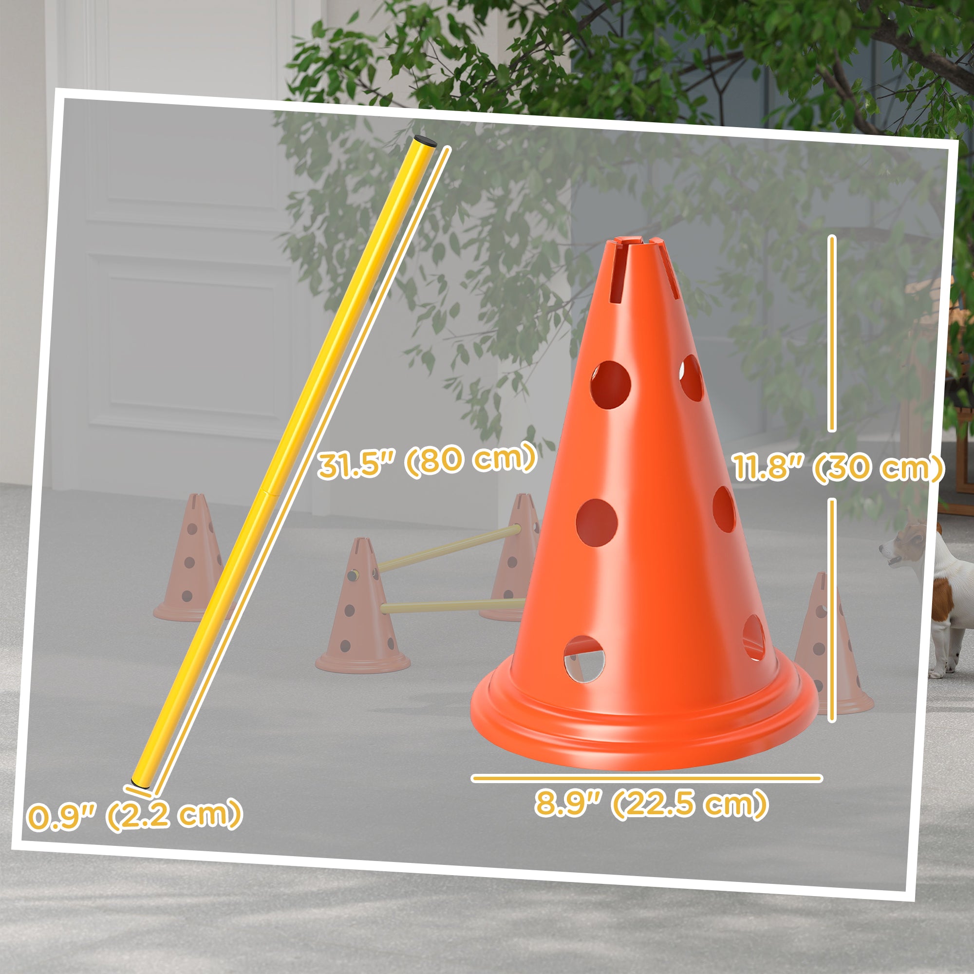 Dog Agility Hurdle Cone Set, Adjustable Obstacle Course Equipment with 6 Cones & 6 Poles, Carry Bag, Orange-Dogs-DECOROLALA