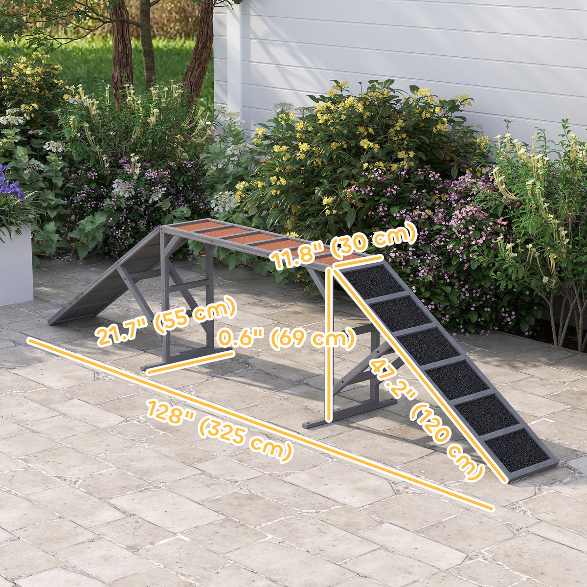 Dog Agility Training Ramp - Fir Wood 128" Gray-Dog Supplies-DECOROLALA