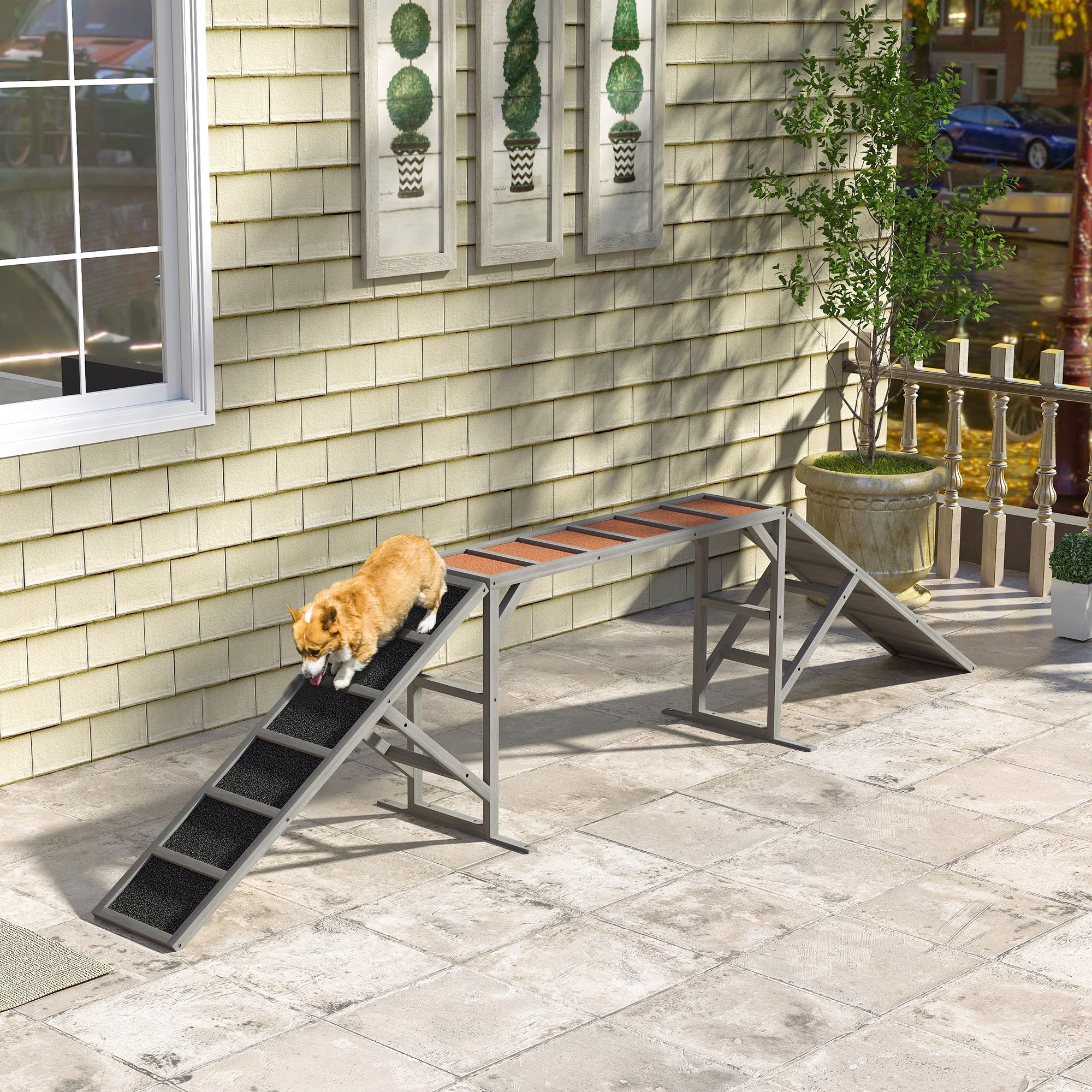 Dog Agility Training Ramp - Fir Wood 128" Gray-Dogs-DECOROLALA