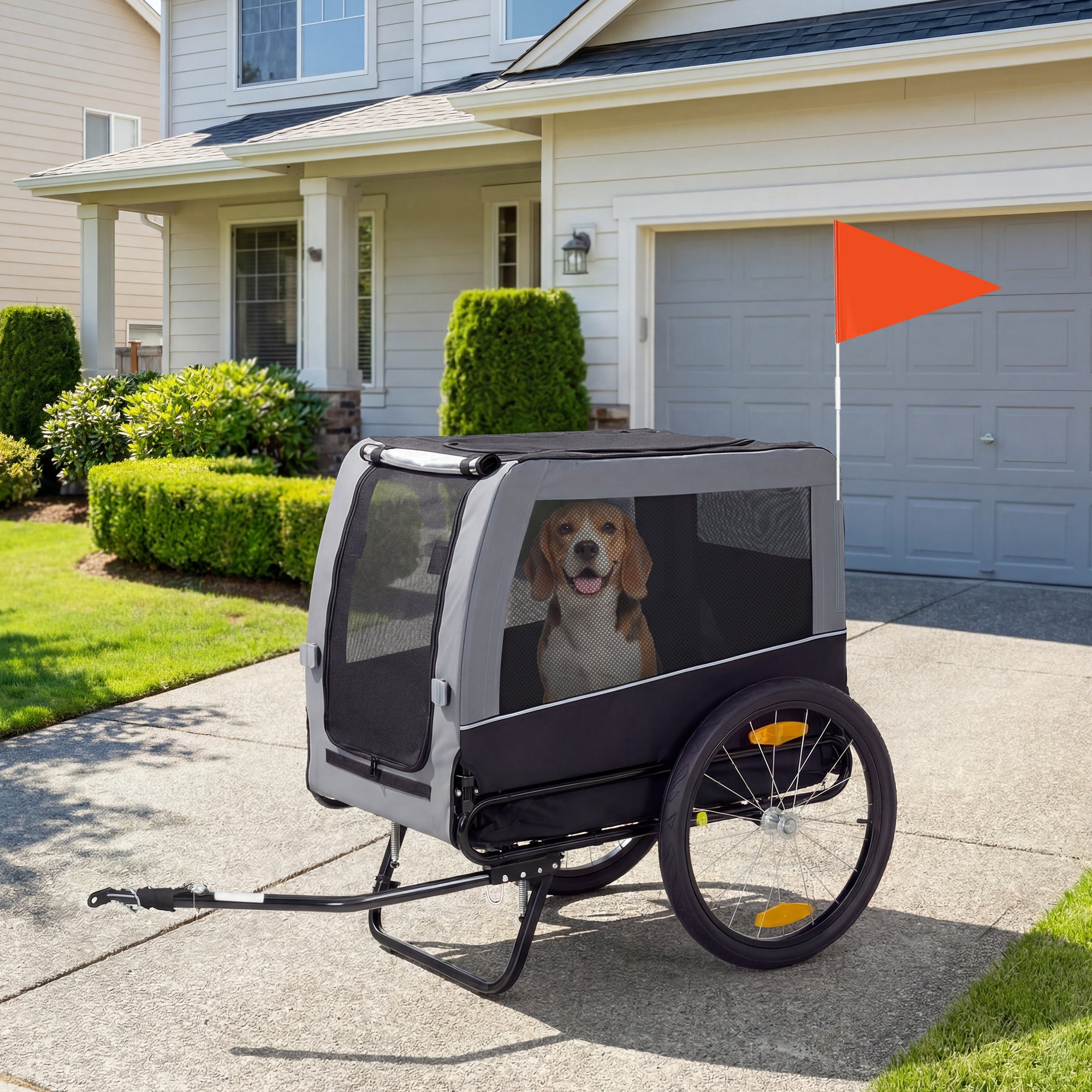 Dog Bike Trailer - Grey/Black 20" Wheels with Support Feet-Dogs-DECOROLALA