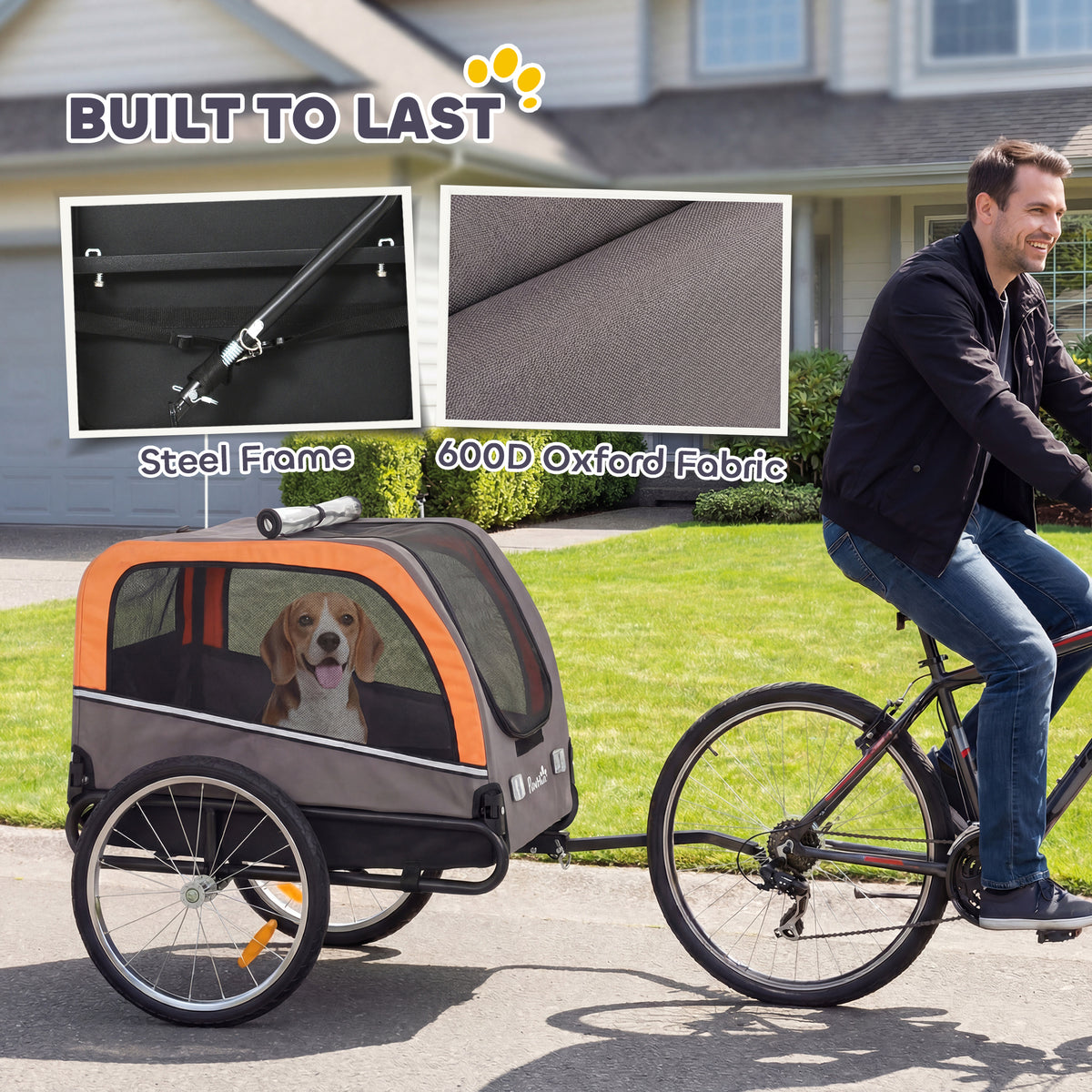 Dog Bike Trailer - Grey/Orange Pet Carrier with 16" Wheels-Dogs-DECOROLALA