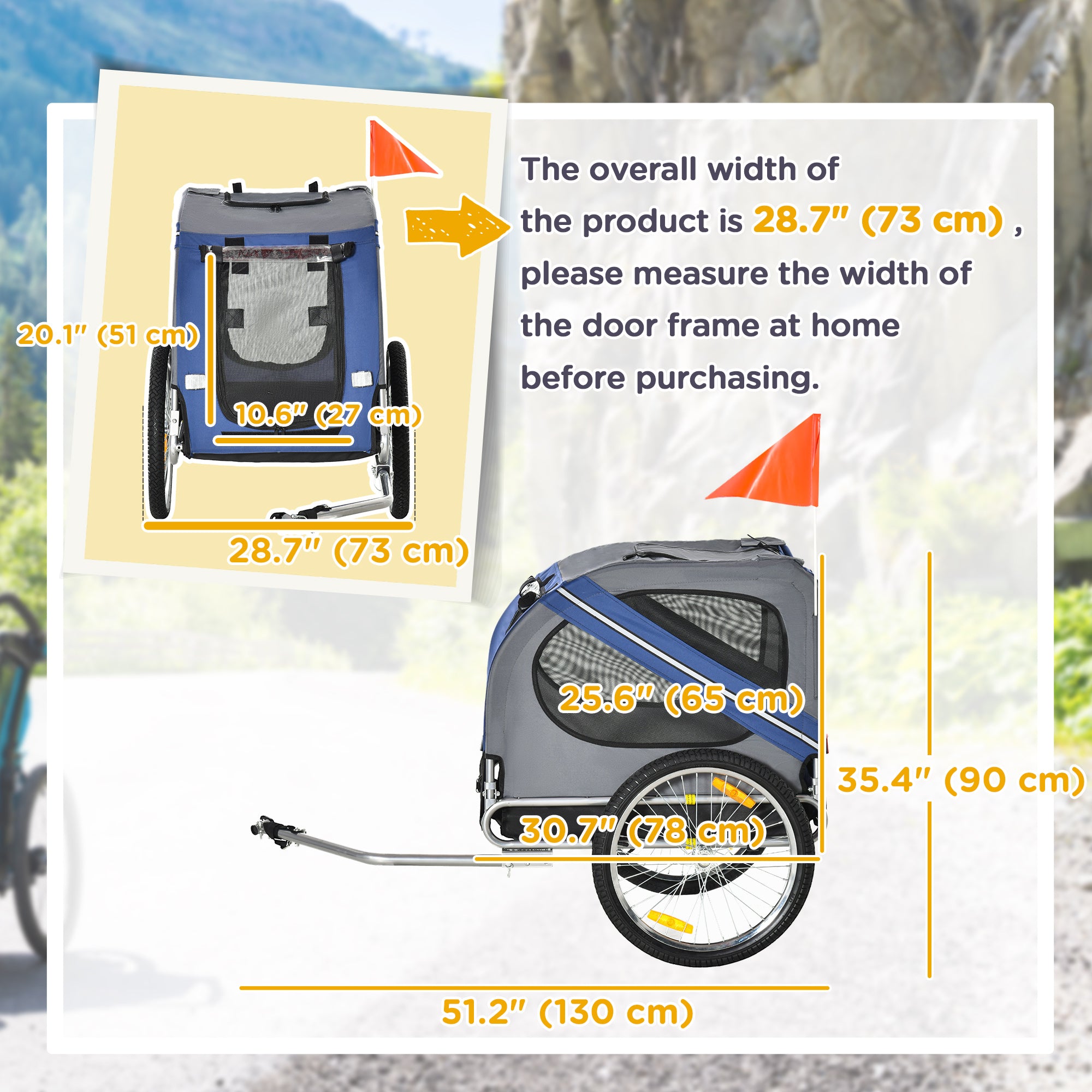 Dog Bike Trailer Pet Cart Bicycle Wagon Cargo Carrier Attachment Foldable for Travel, Blue and Grey-Dogs-DECOROLALA