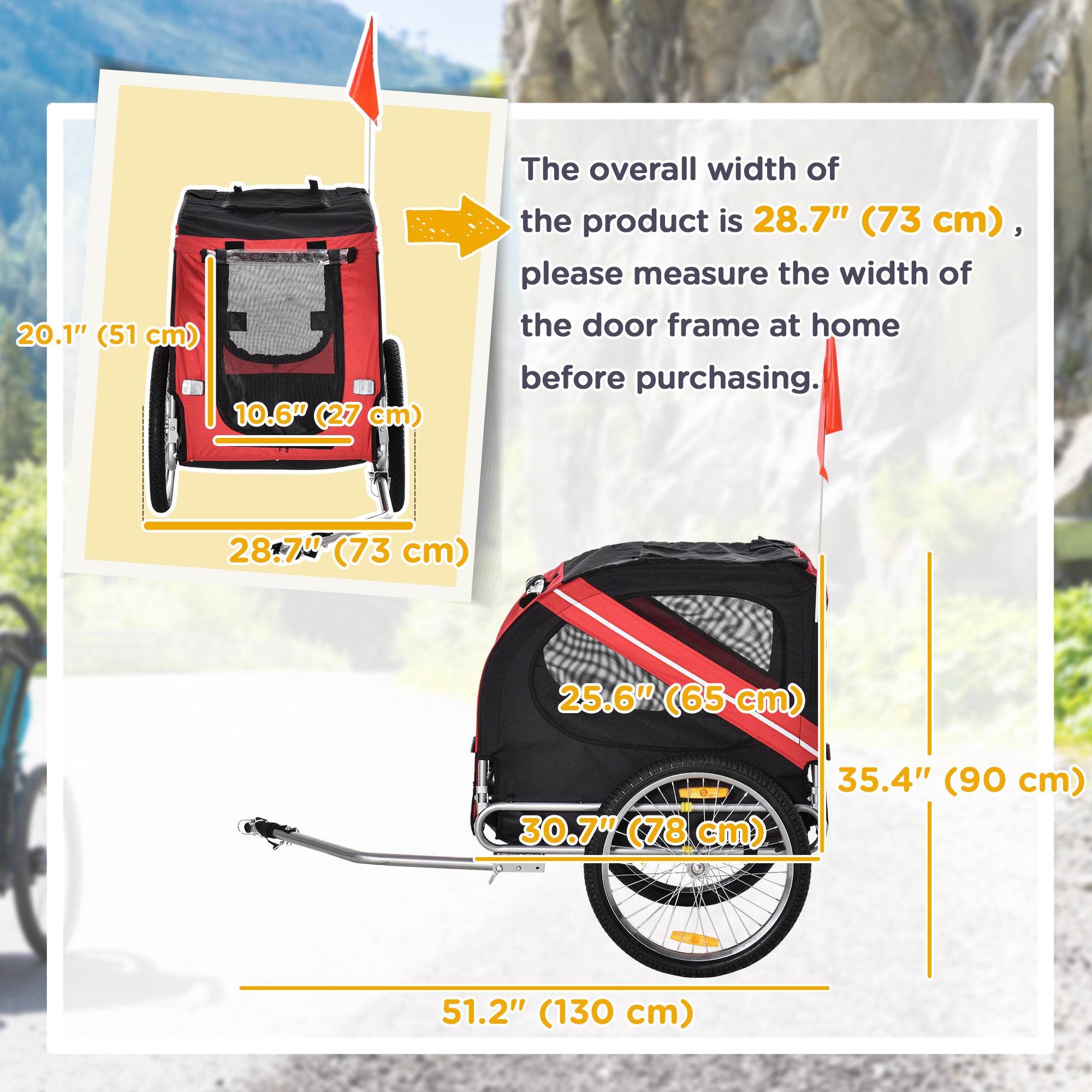 Dog Bike Trailer Pet Cart Bicycle Wagon Cargo Carrier Attachment for Travel Foldable - Red/ Black-Dogs-DECOROLALA