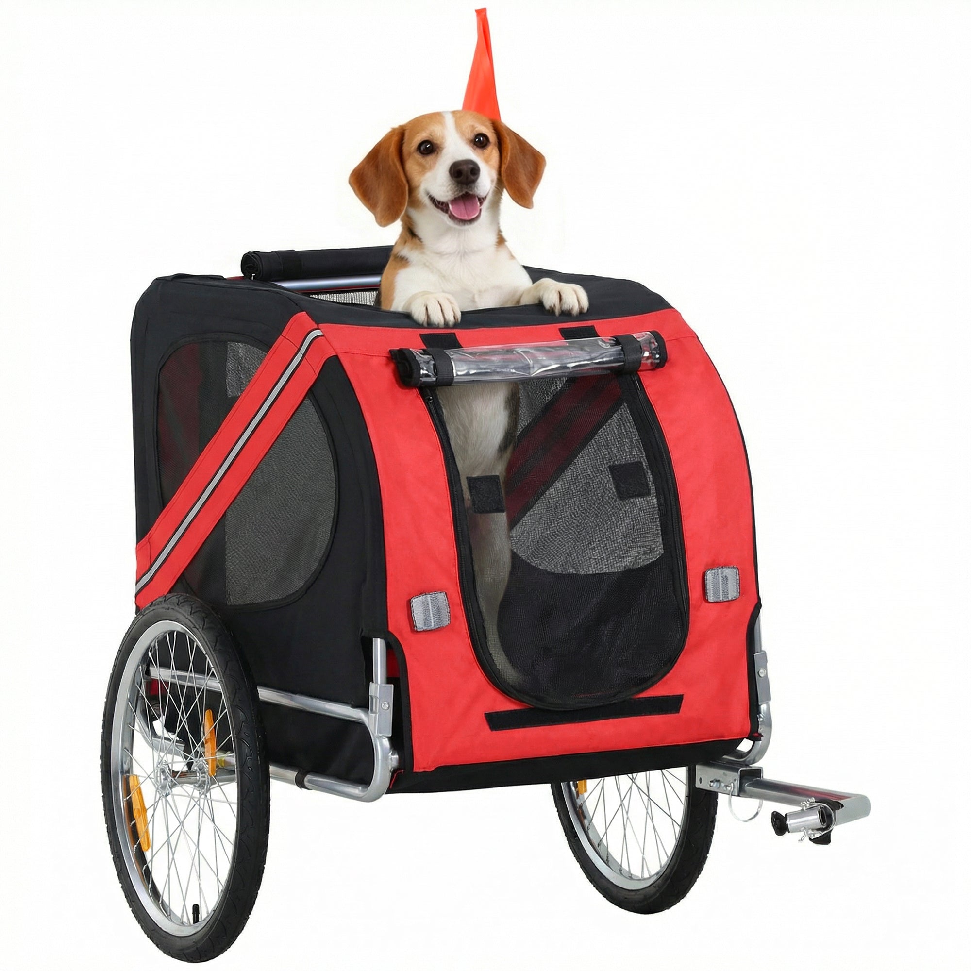 Dog Bike Trailer Pet Cart Bicycle Wagon Cargo Carrier Attachment for Travel Foldable - Red/ Black-Dogs-DECOROLALA