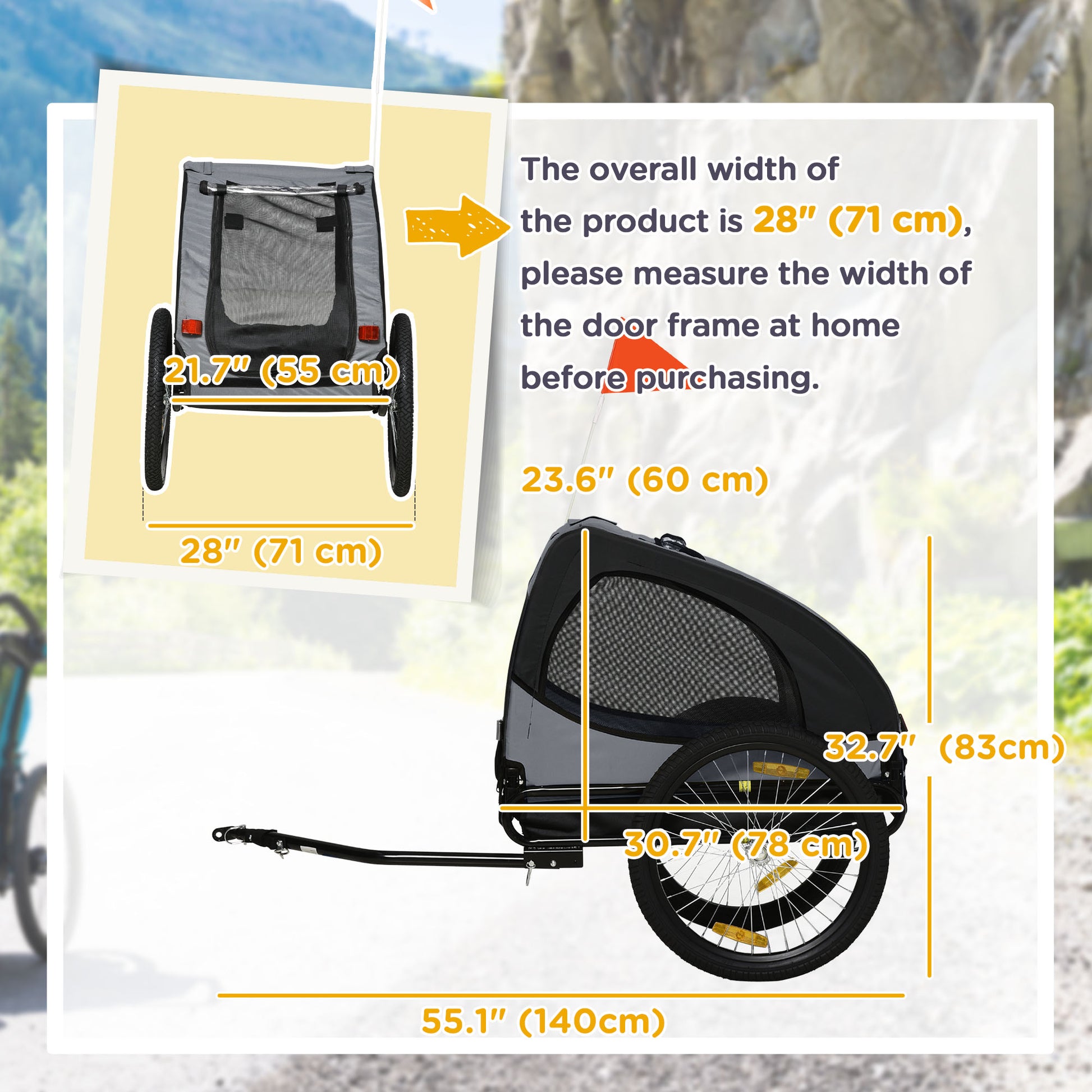 Dog Bike Trailer for Medium Dogs - Black Steel & Oxford Fabric-DECOROLALA