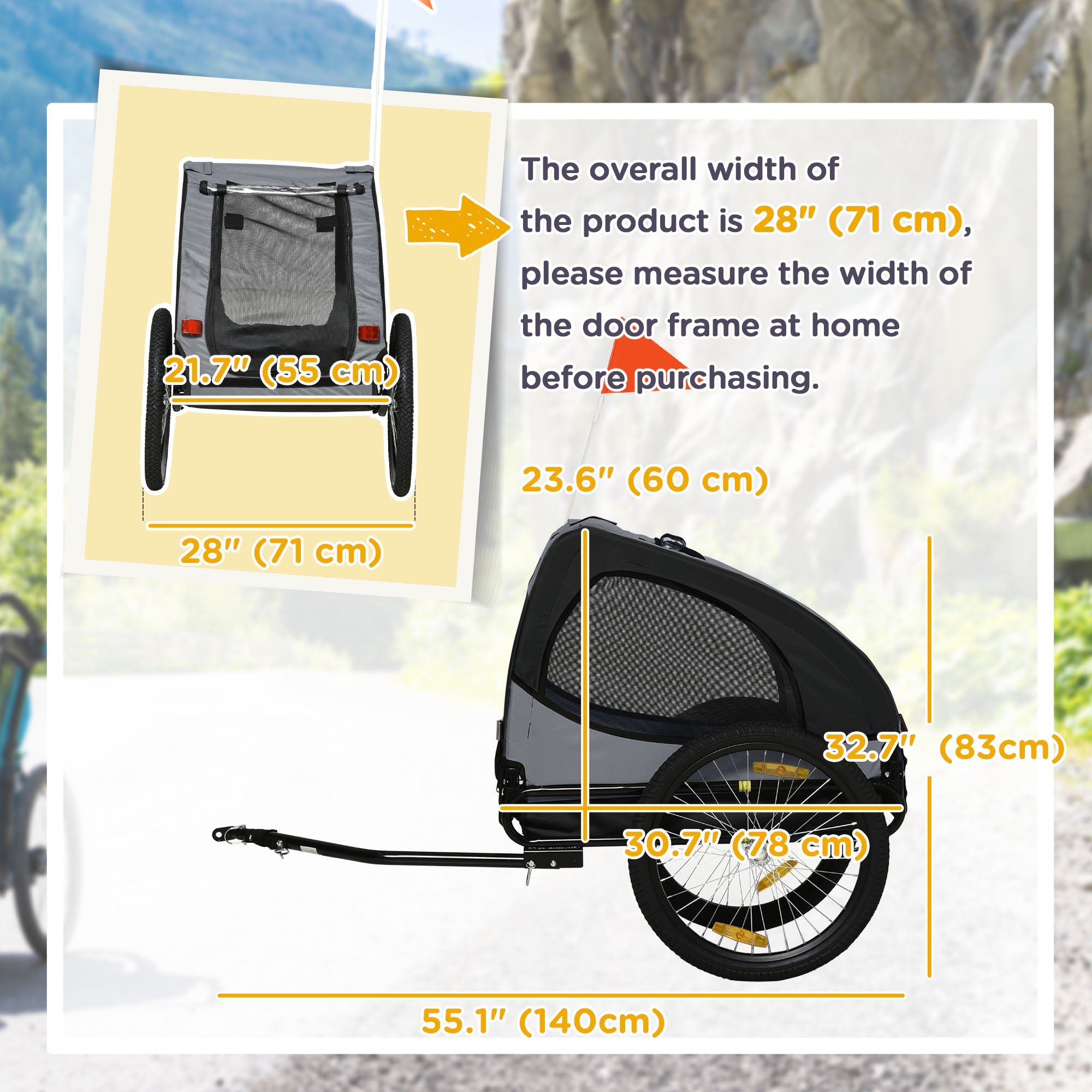 Dog Bike Trailer for Medium Dogs - Black Steel & Oxford Fabric-DECOROLALA