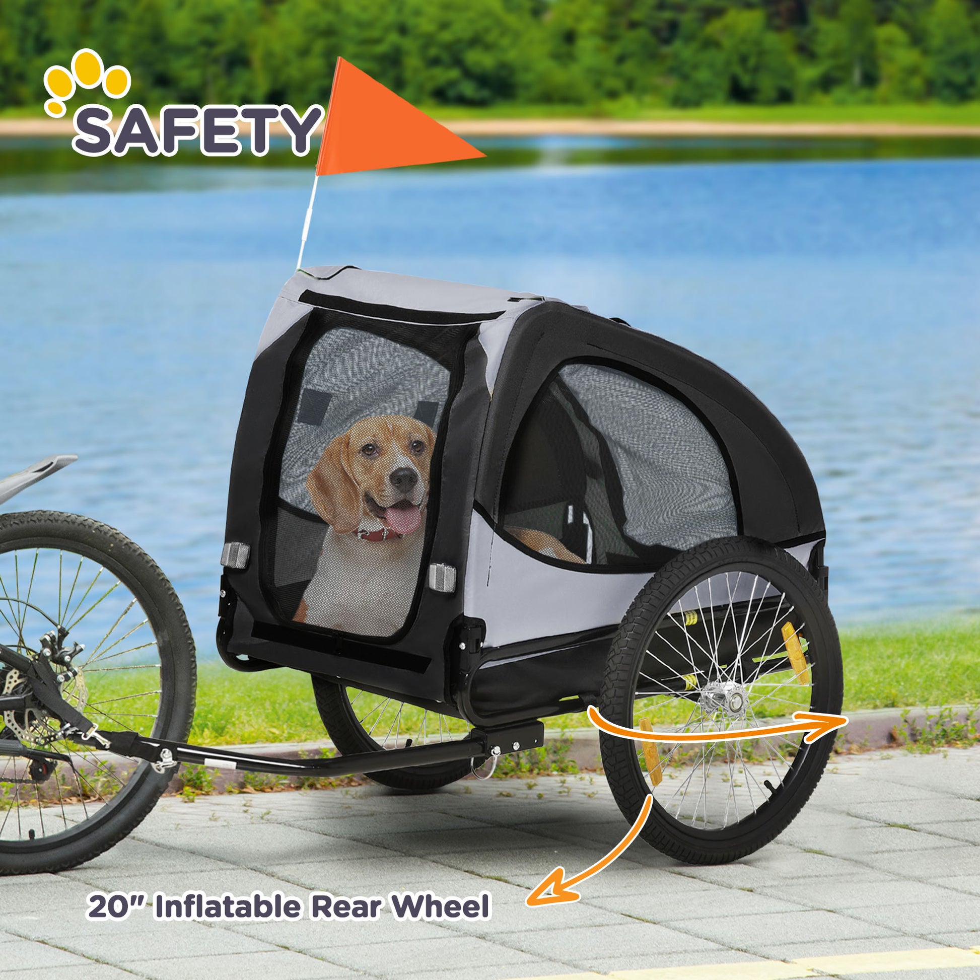 Dog Bike Trailer for Medium Dogs - Black Steel & Oxford Fabric-DECOROLALA