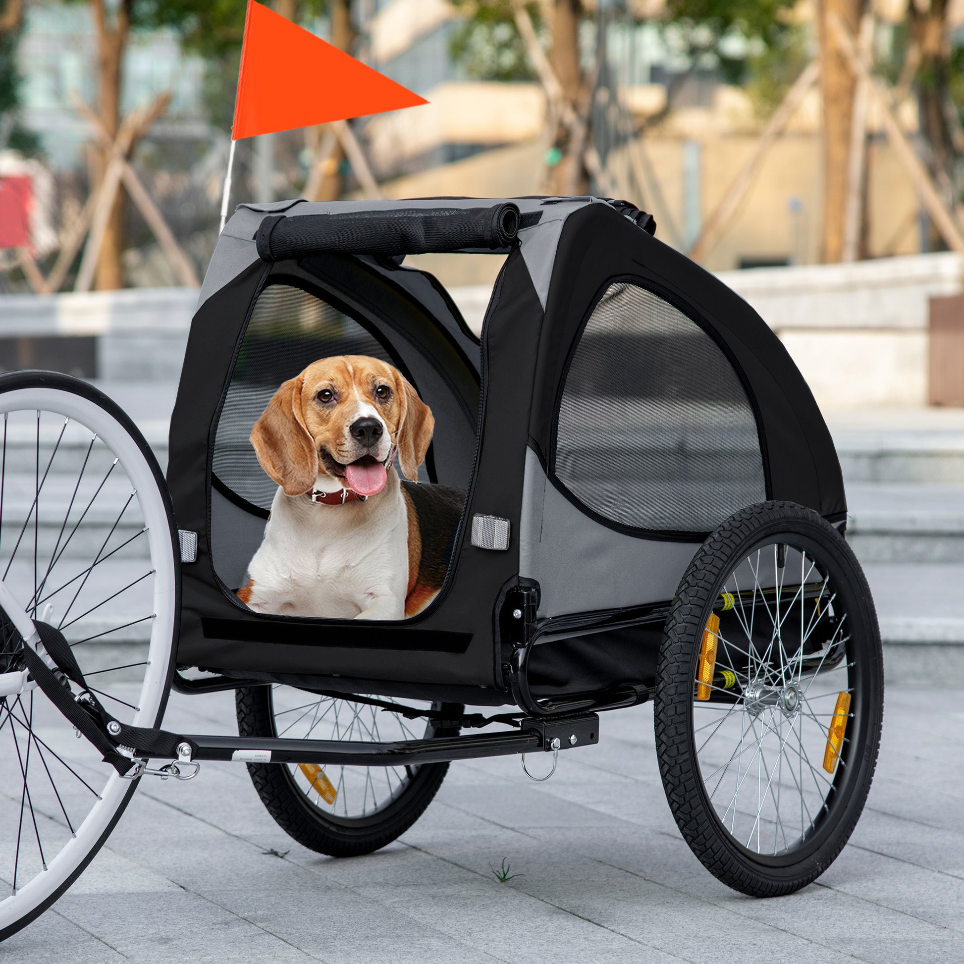 Dog Bike Trailer for Medium Dogs - Black Steel & Oxford Fabric-DECOROLALA