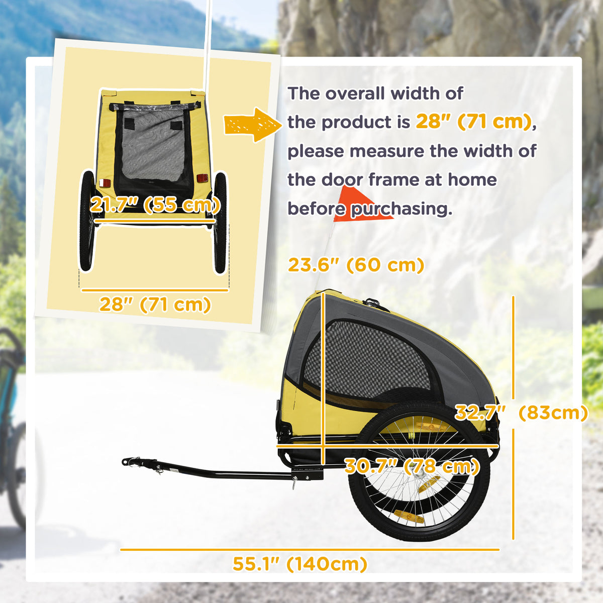 Dog Bike Trailer for Medium Dogs - Yellow Steel Frame-Dogs-DECOROLALA