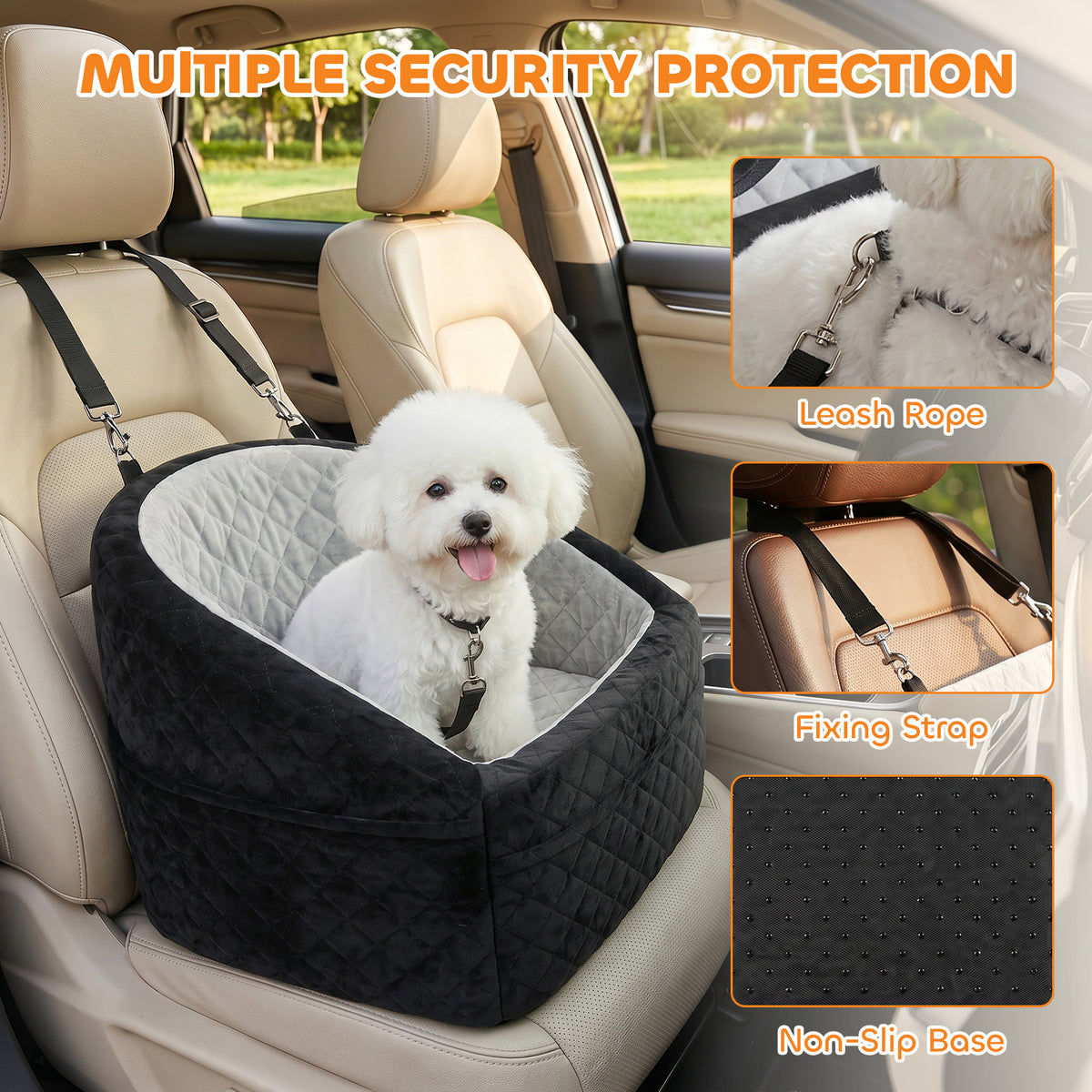 Dog Booster Car Seat - Grey Washable Pet Bed for Small Dogs-Dogs-DECOROLALA
