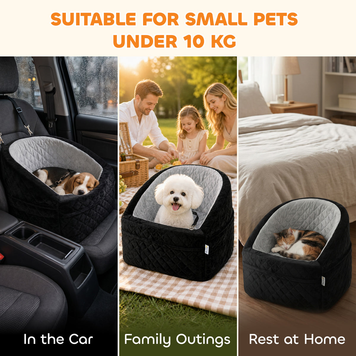 Dog Booster Car Seat - Grey Washable Pet Bed for Small Dogs-Dogs-DECOROLALA