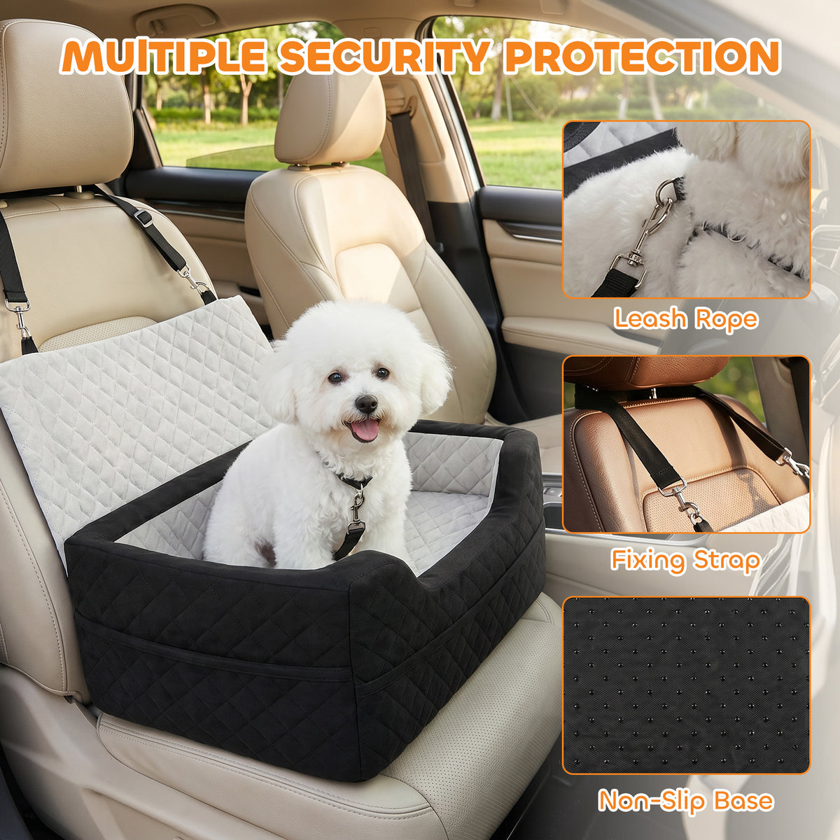 Dog Booster Car Seat - Grey Washable Plush Bed for Small Dogs-Dogs-DECOROLALA