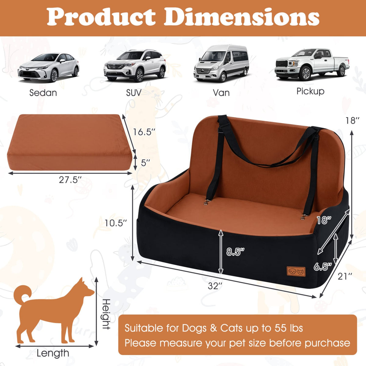Dog Car Seat Foam Dog Booster Seat for Medium and Large Dogs-Dog Supplies-DECOROLALA