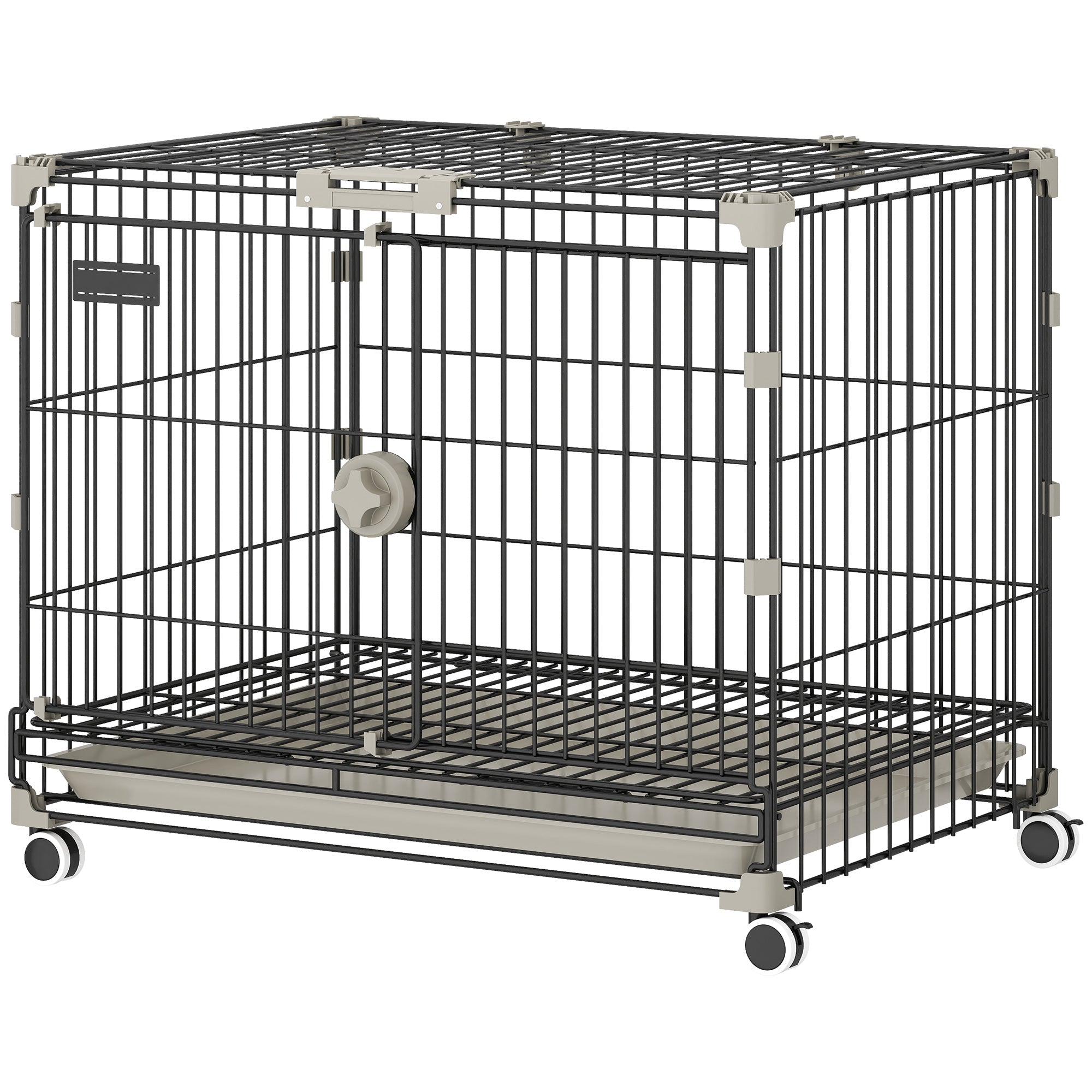 Dog Crate, 24 Inch Metal Dog Cage with Removable Tray, Lockable Wheels, 2 Doors for Small Breeds, Black-Dogs-DECOROLALA