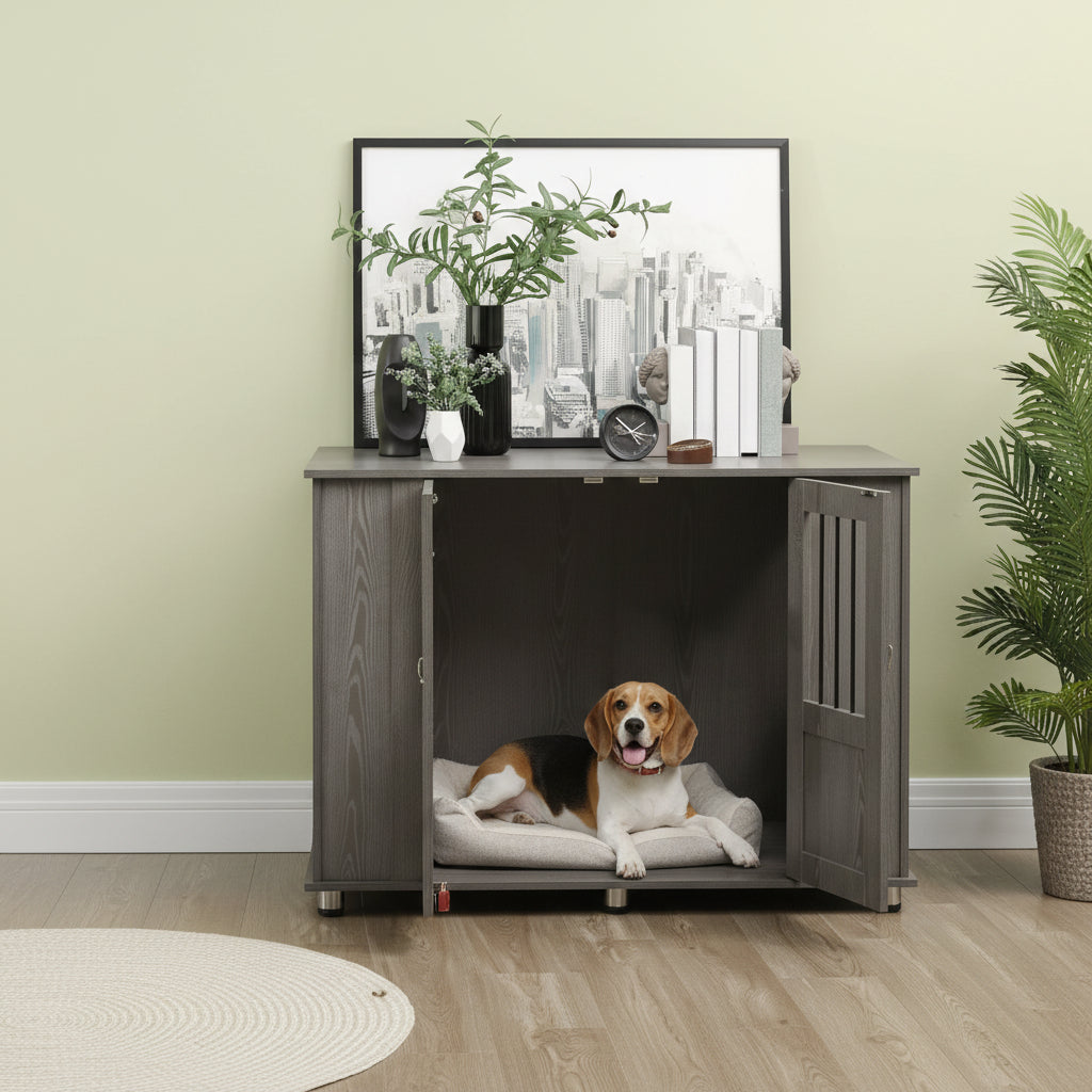 Dog Crate Furniture End Table - Grey 45"L for Dogs up to 77lbs-Dogs-DECOROLALA