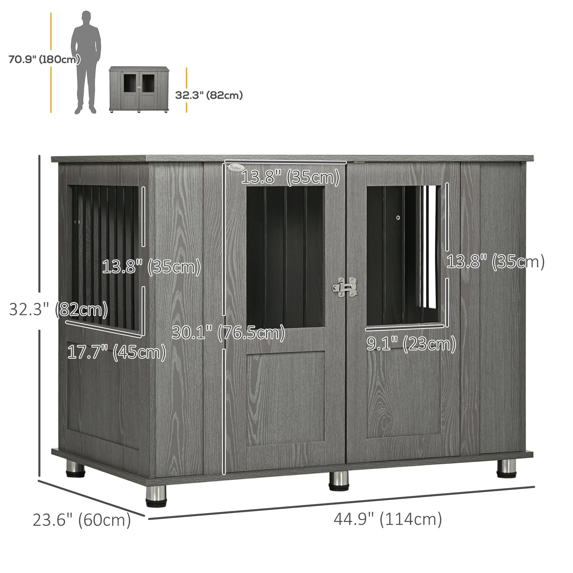 Dog Crate Furniture End Table with Magnetic Door - Grey-DECOROLALA