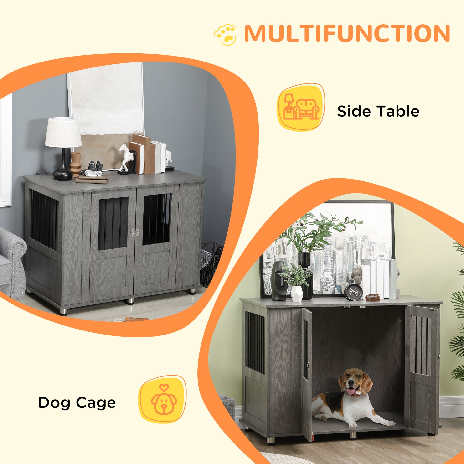 Dog Crate Furniture End Table with Magnetic Door - Grey-DECOROLALA