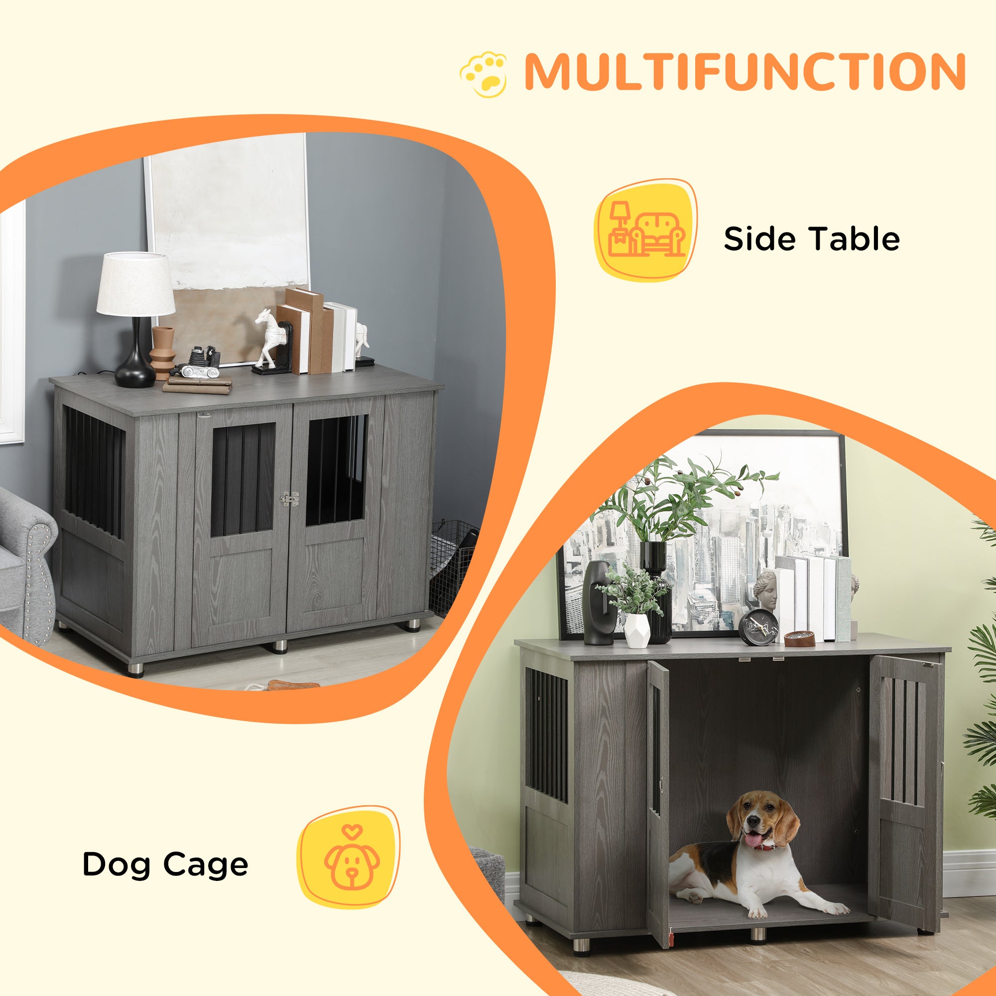 Dog Crate Furniture End Table with Magnetic Door - Grey-DECOROLALA