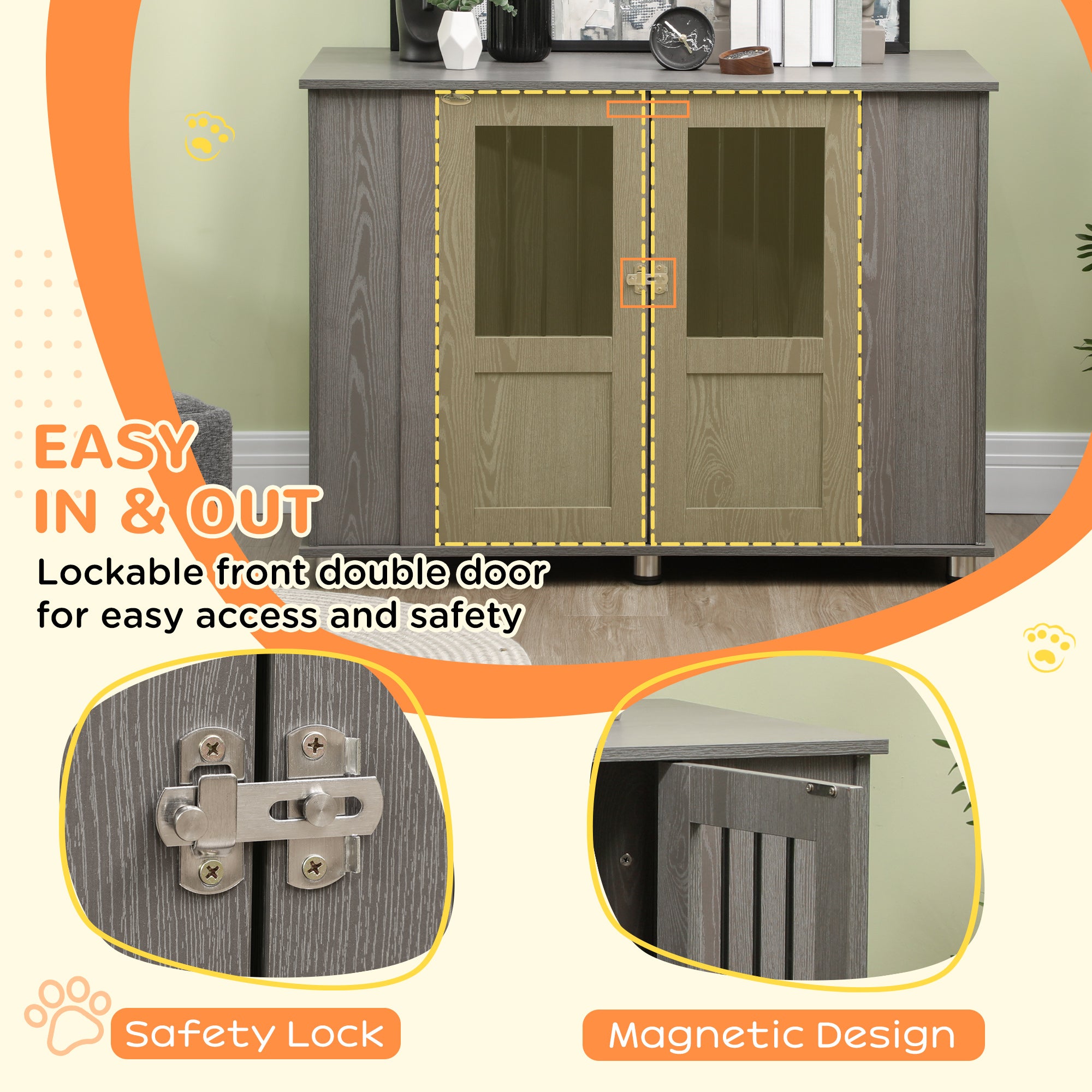 Dog Crate Furniture End Table with Magnetic Door - Grey-DECOROLALA
