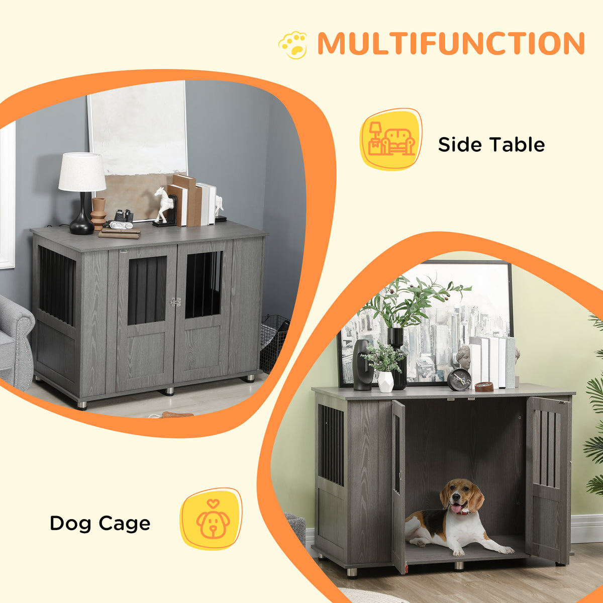 Dog Crate Furniture End Table with Magnetic Door - Grey-DECOROLALA