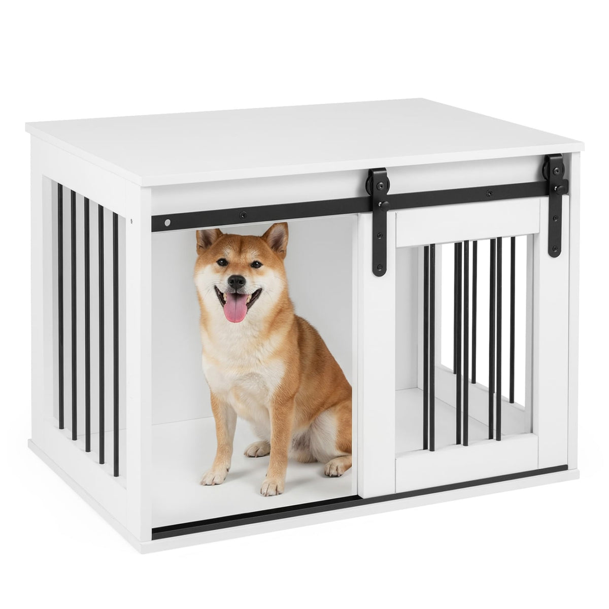 Dog Crate Furniture Heavy Duty Dog Kennel with Sliding Barn Door-White-Dog Kennels-DECOROLALA