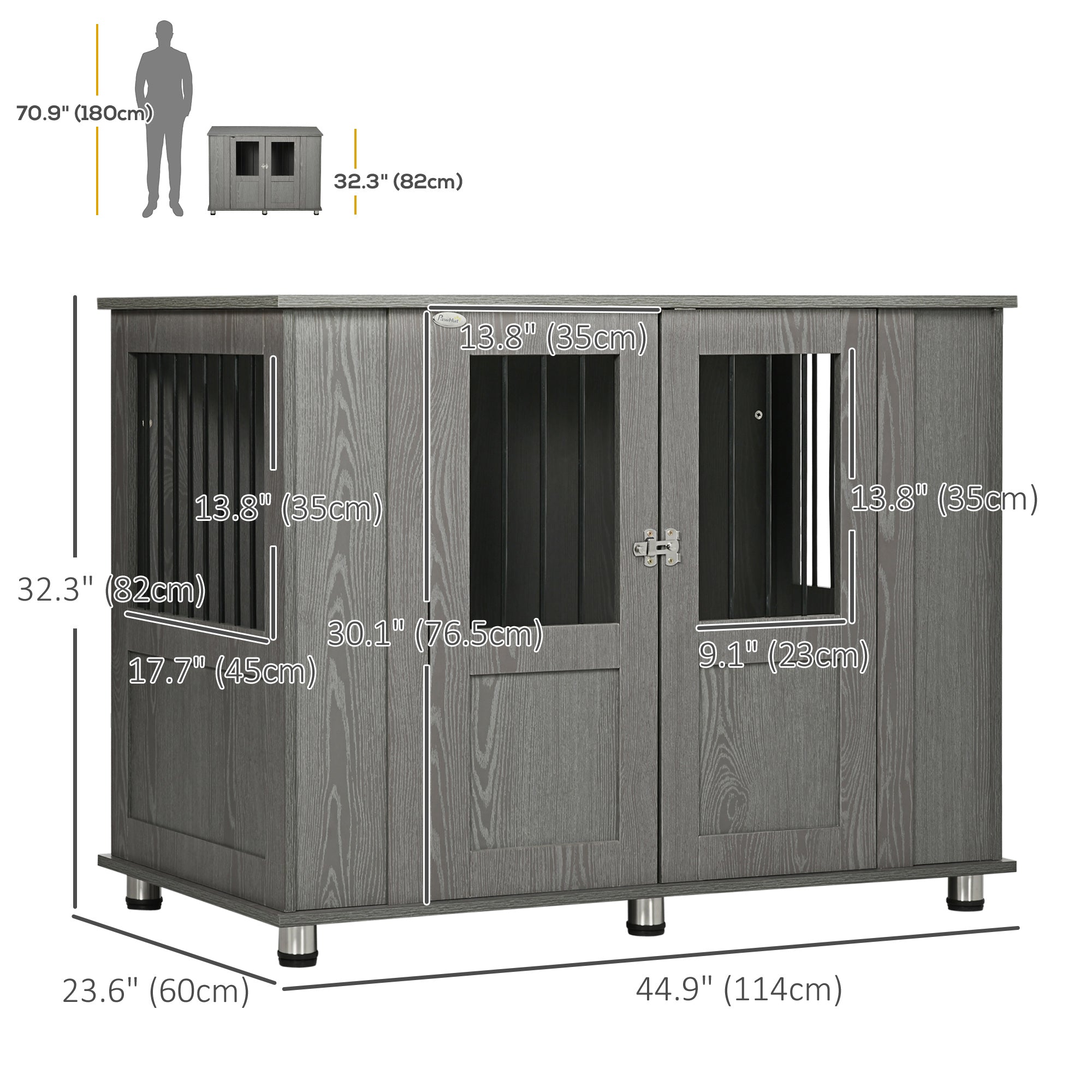 Dog Crate Furniture with Lockable Magnetic Door, Adjustable feet for Extra Large, Medium & Small Dogs, Indoor Use, Grey-Dogs-DECOROLALA