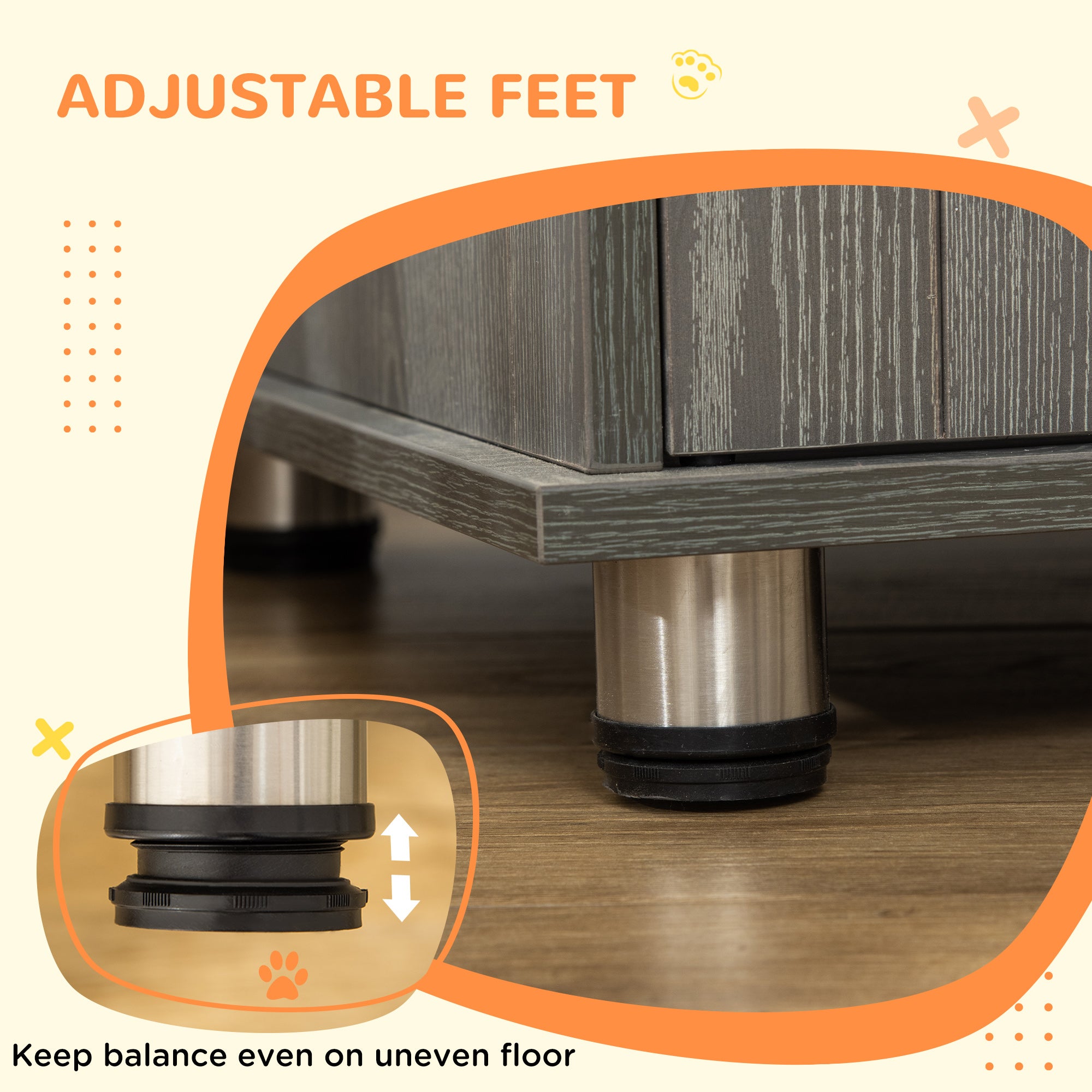 Dog Crate Furniture with Lockable Magnetic Door, Adjustable feet for Small & Medium Dogs, Indoor Use, Grey-DECOROLALA