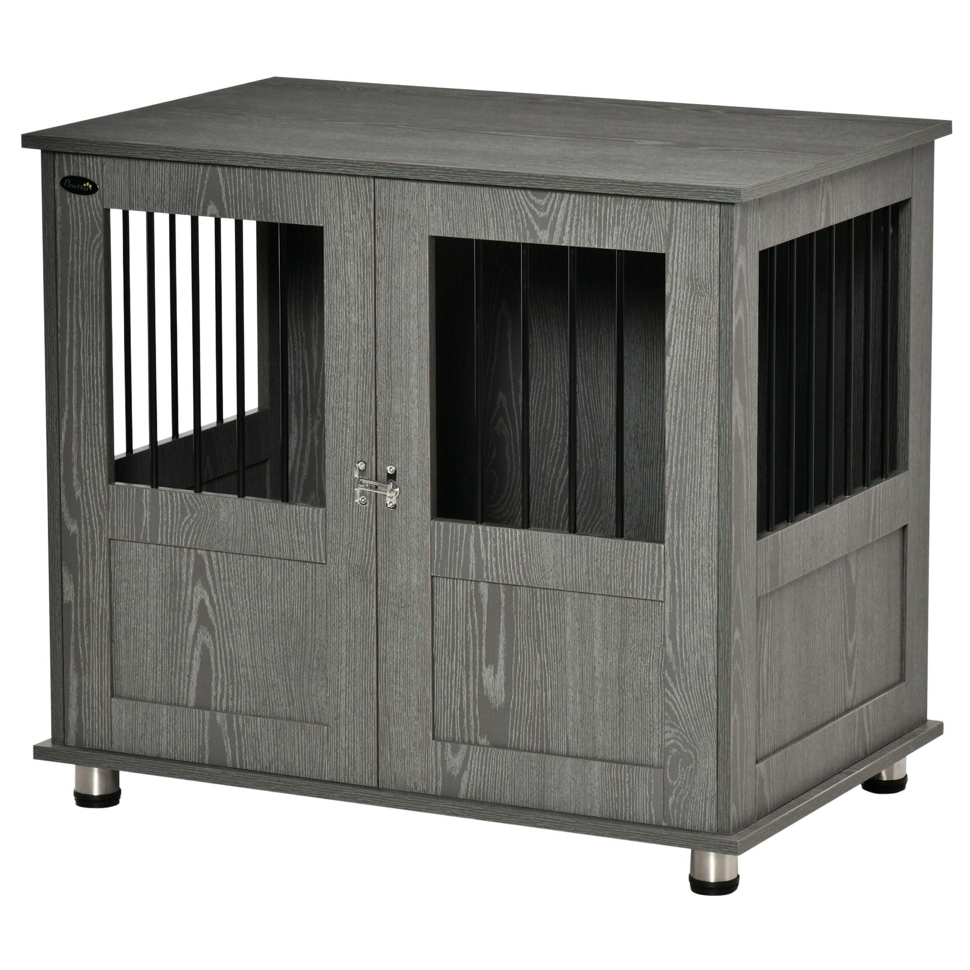 Dog Crate Furniture with Lockable Magnetic Door, Adjustable feet for Small & Medium Dogs, Indoor Use, Grey-DECOROLALA