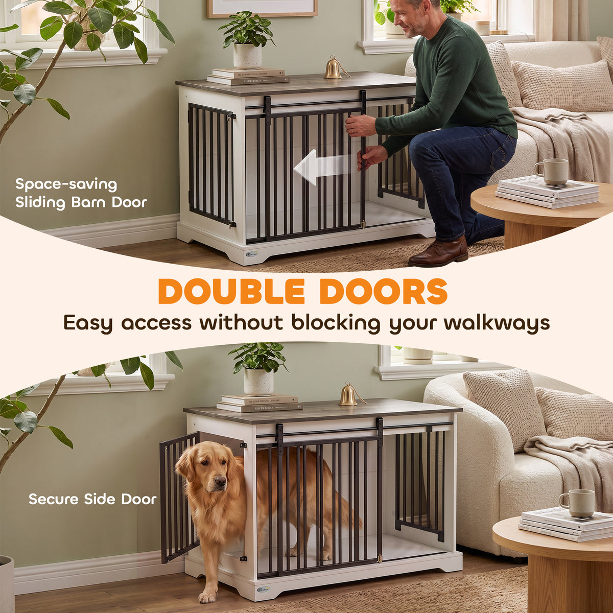 Dog Crate Furniture with Sliding Barn Door - White 39"-Dogs-DECOROLALA