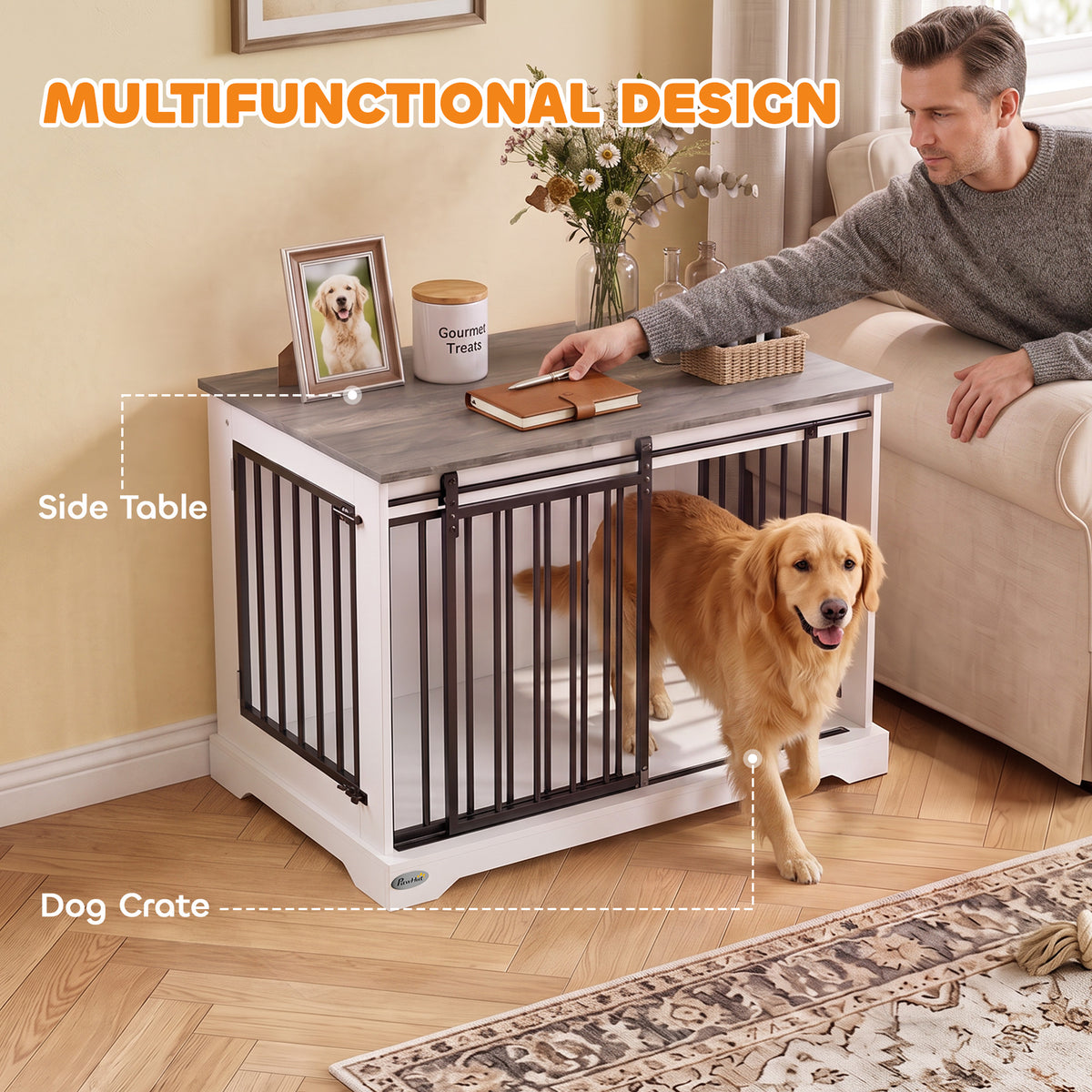 Dog Crate Furniture with Sliding Barn Door - White 39"-Dogs-DECOROLALA