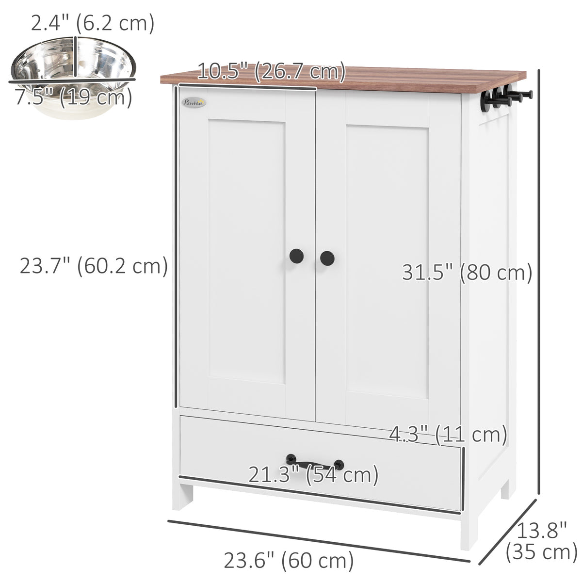 Dog Feeding Station with Food Storage Cabinet - White-Dogs-DECOROLALA