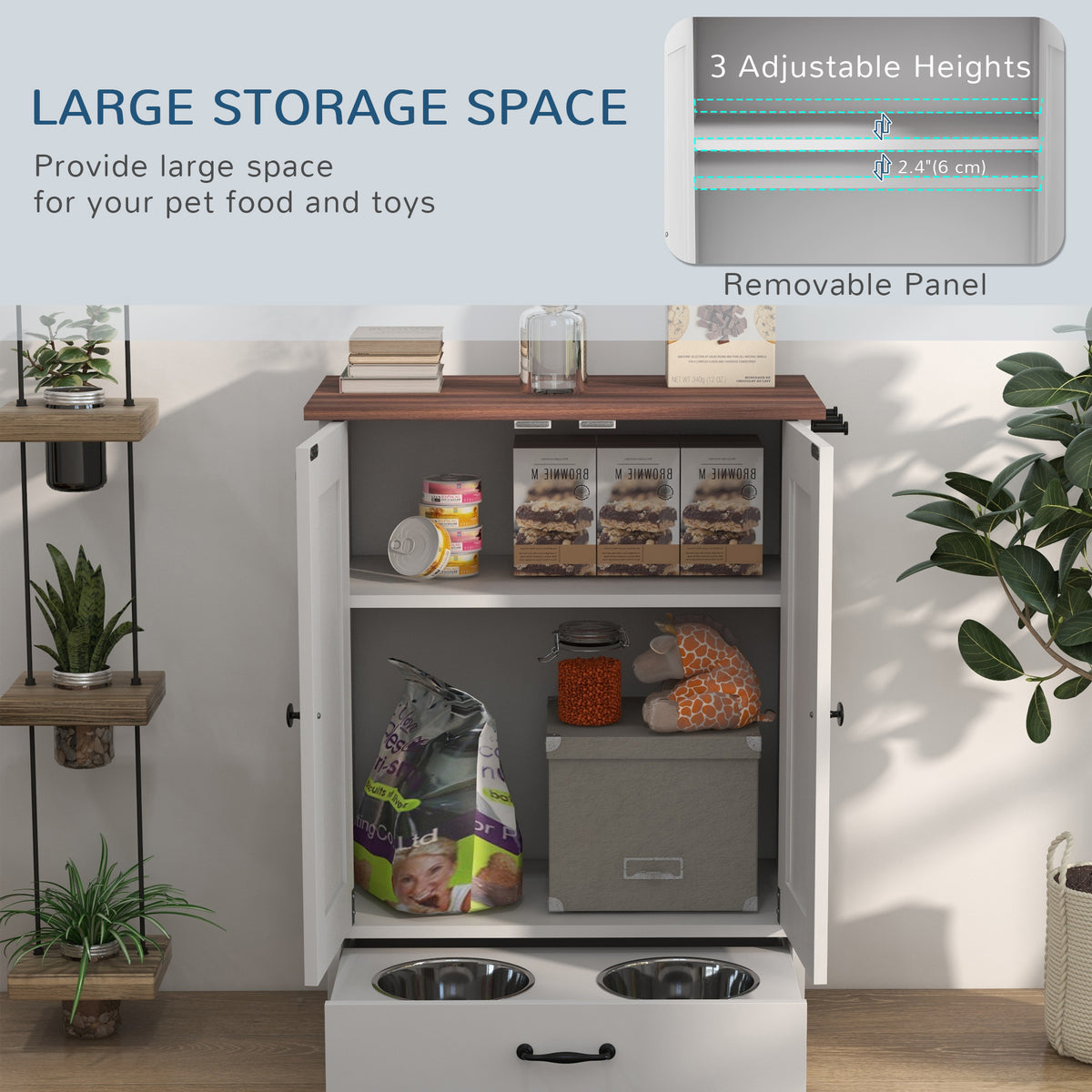 Dog Feeding Station with Food Storage Cabinet - White-Dogs-DECOROLALA