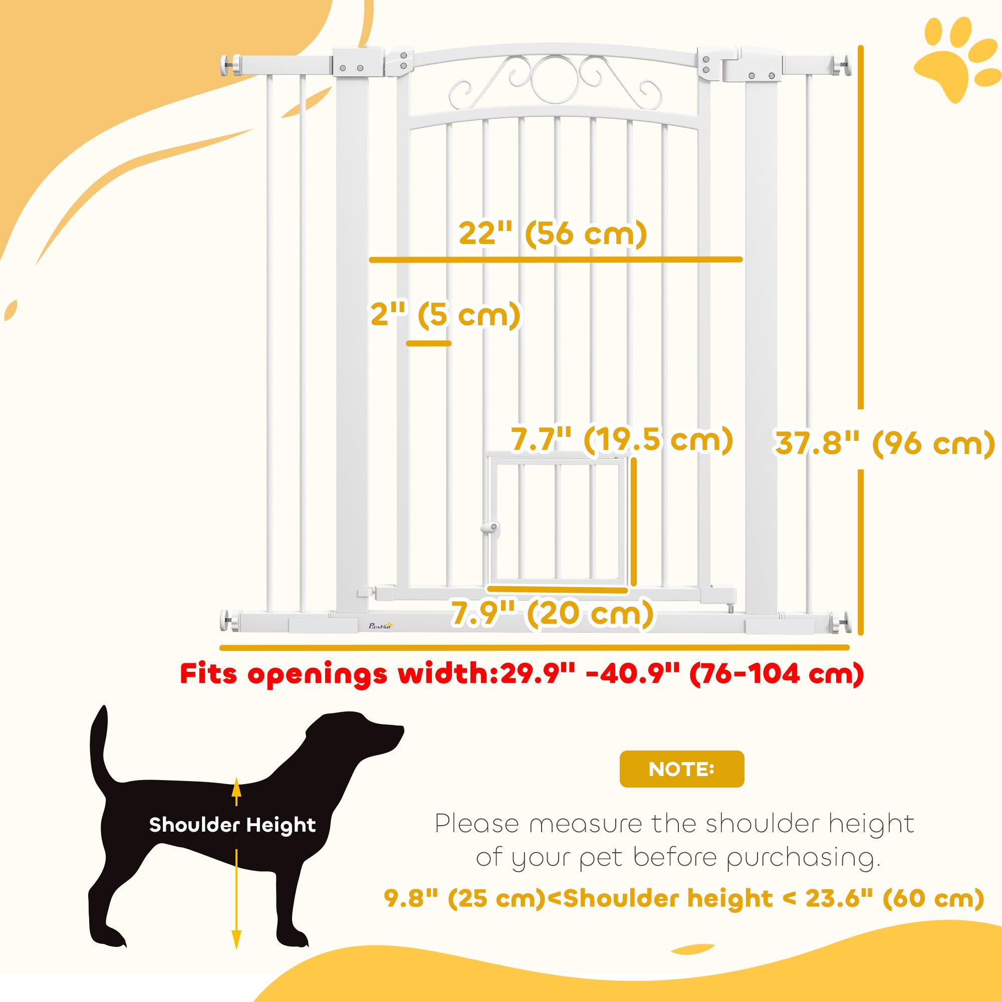 Dog Gate, Walk Through Pet Gate w/ Small Pet Door, Auto Close, for Doorways, House, Stair, 30"-41" W x 38" H-Dogs-DECOROLALA