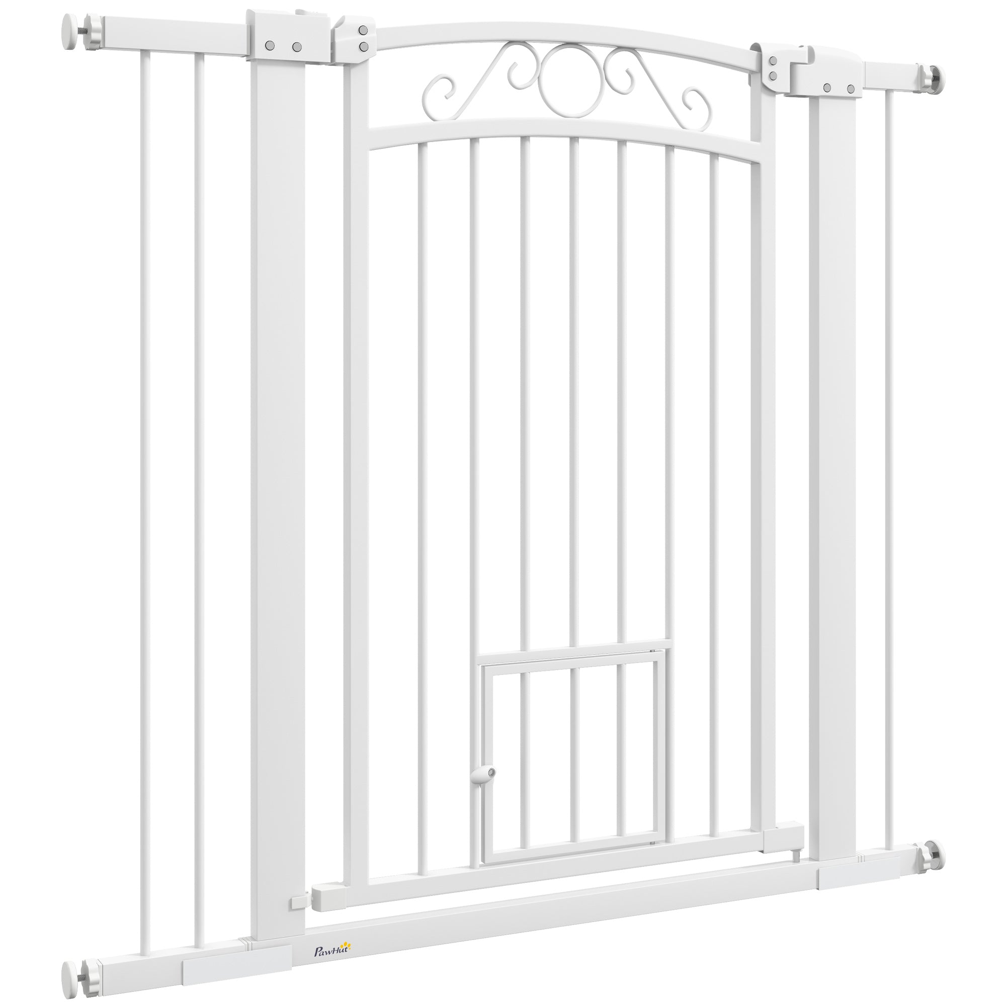 Dog Gate, Walk Through Pet Gate w/ Small Pet Door, Auto Close, for Doorways, House, Stair, 30"-41" W x 38" H-Dogs-DECOROLALA