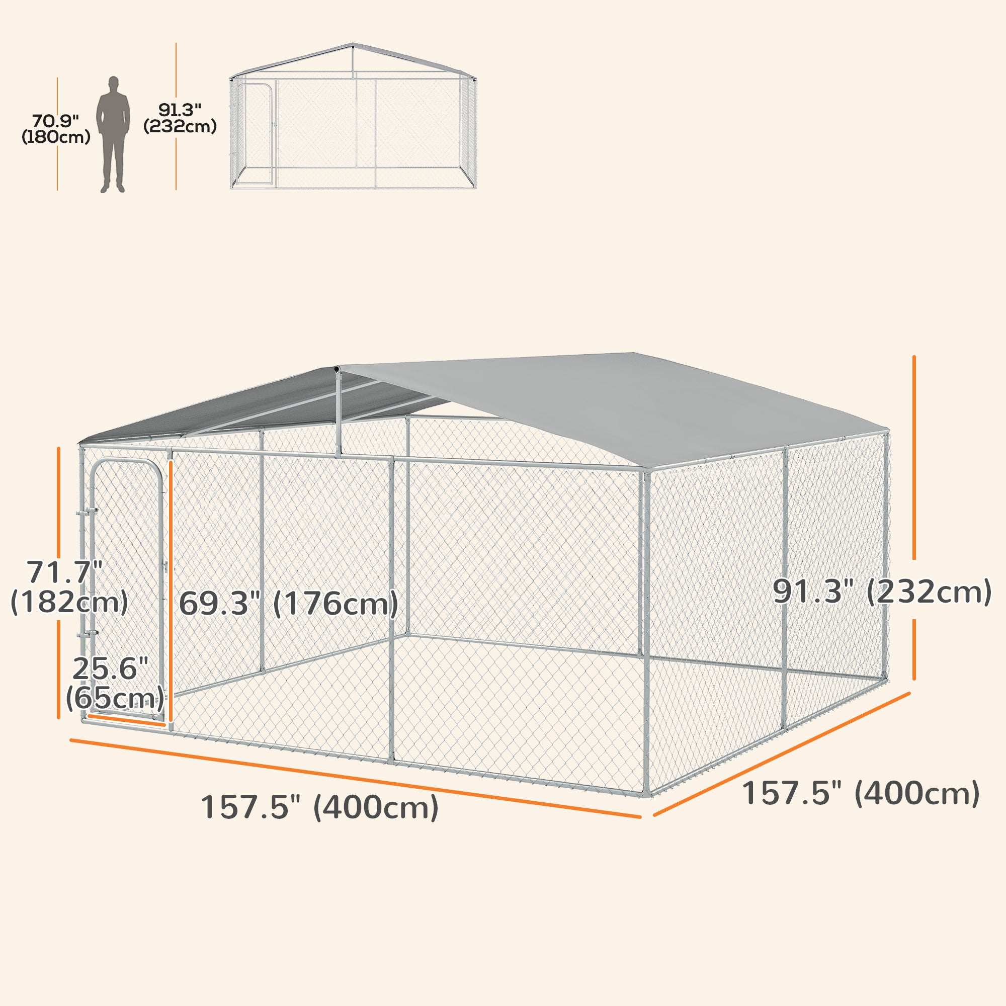 Dog Kennel Outdoor, Heavy Duty Playpen with Secure Lock, Cover, for Backyard & Patio, 13.1' x 13.1' x 7.5'-Dogs-DECOROLALA