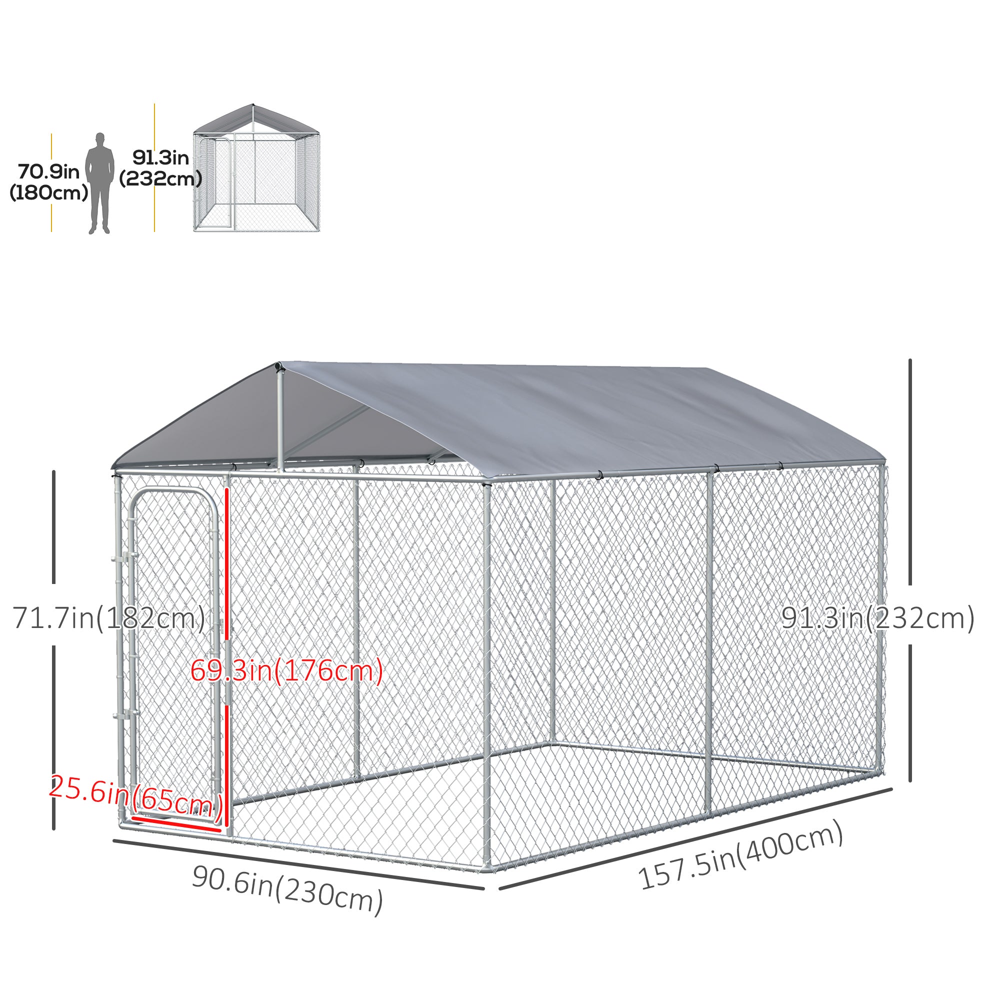 Dog Kennel Outdoor, Heavy Duty Playpen with Secure Lock, Cover, for Backyard & Patio, 13.1' x 7.5' x 7.5'-Dogs-DECOROLALA