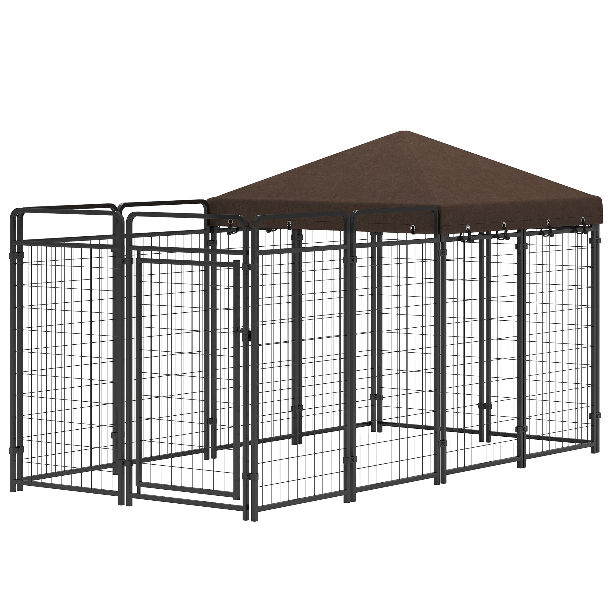 Dog Kennel Outdoor with Waterproof Canopy, Dog Run with Galvanized Chain Link for Large and Medium Dogs, Black-Dogs-DECOROLALA