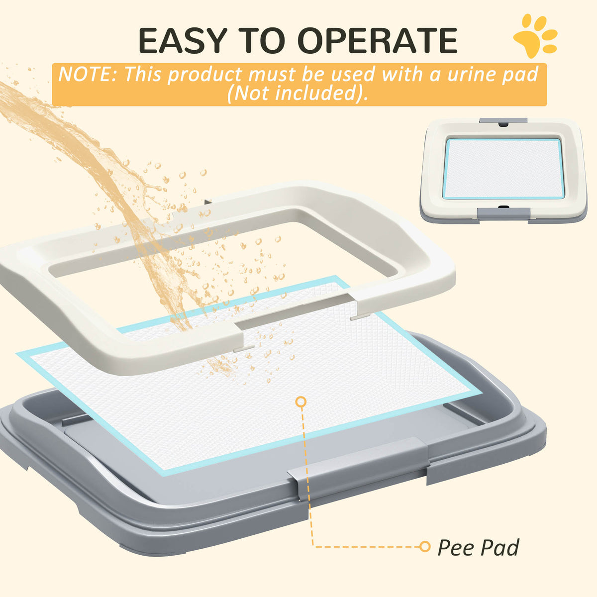 Dog Pee Pad Holder - 18" x 13" Indoor Dog Potty Tray, Grey-Dogs-DECOROLALA