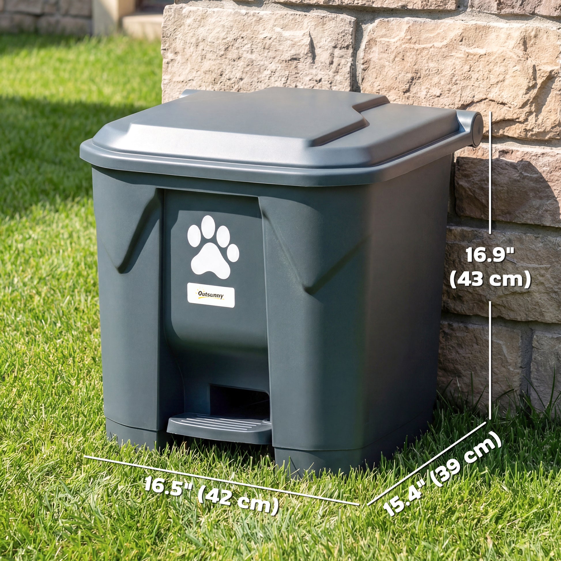 Dog Poop Outdoor Garbage Bin, 8 Gal Pet Waste Garbage Can with Lid and Pedal, Waterproof Plastic Trash Can, Dark Grey-Patio & Garden > Lawn & Garden > Garden Accessories-DECOROLALA