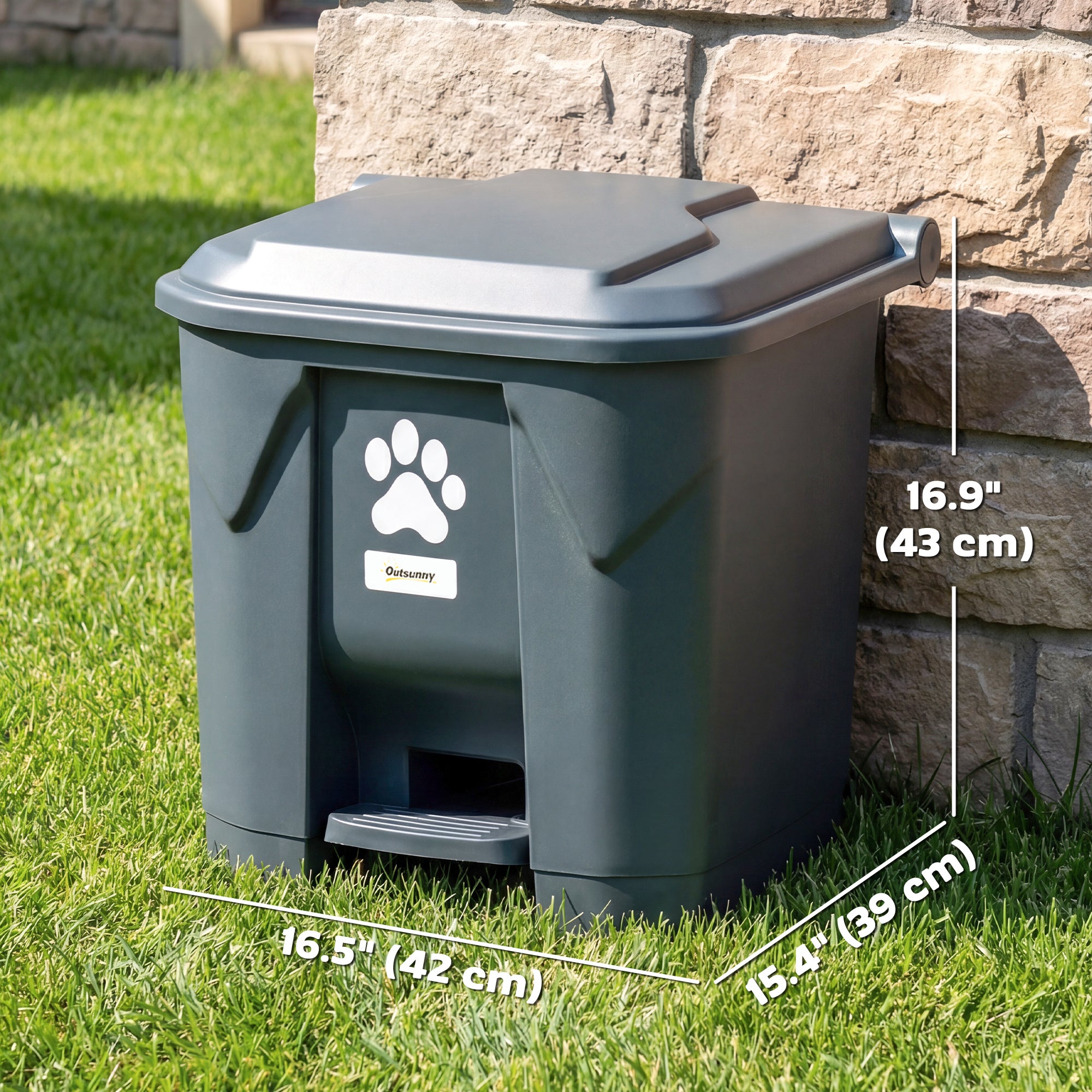 Dog Poop Outdoor Garbage Bin, 8 Gal Pet Waste Garbage Can with Lid and Pedal, Waterproof Plastic Trash Can, Dark Grey-Patio & Garden > Lawn & Garden > Garden Accessories-DECOROLALA