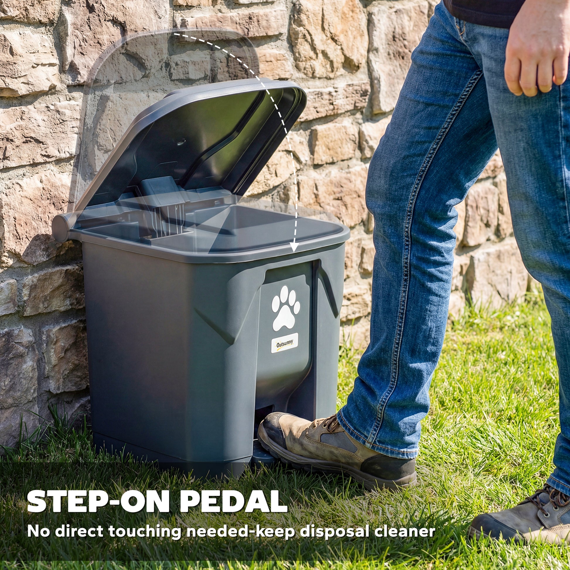 Dog Poop Outdoor Garbage Bin, 8 Gal Pet Waste Garbage Can with Lid and Pedal, Waterproof Plastic Trash Can, Dark Grey-Patio & Garden > Lawn & Garden > Garden Accessories-DECOROLALA