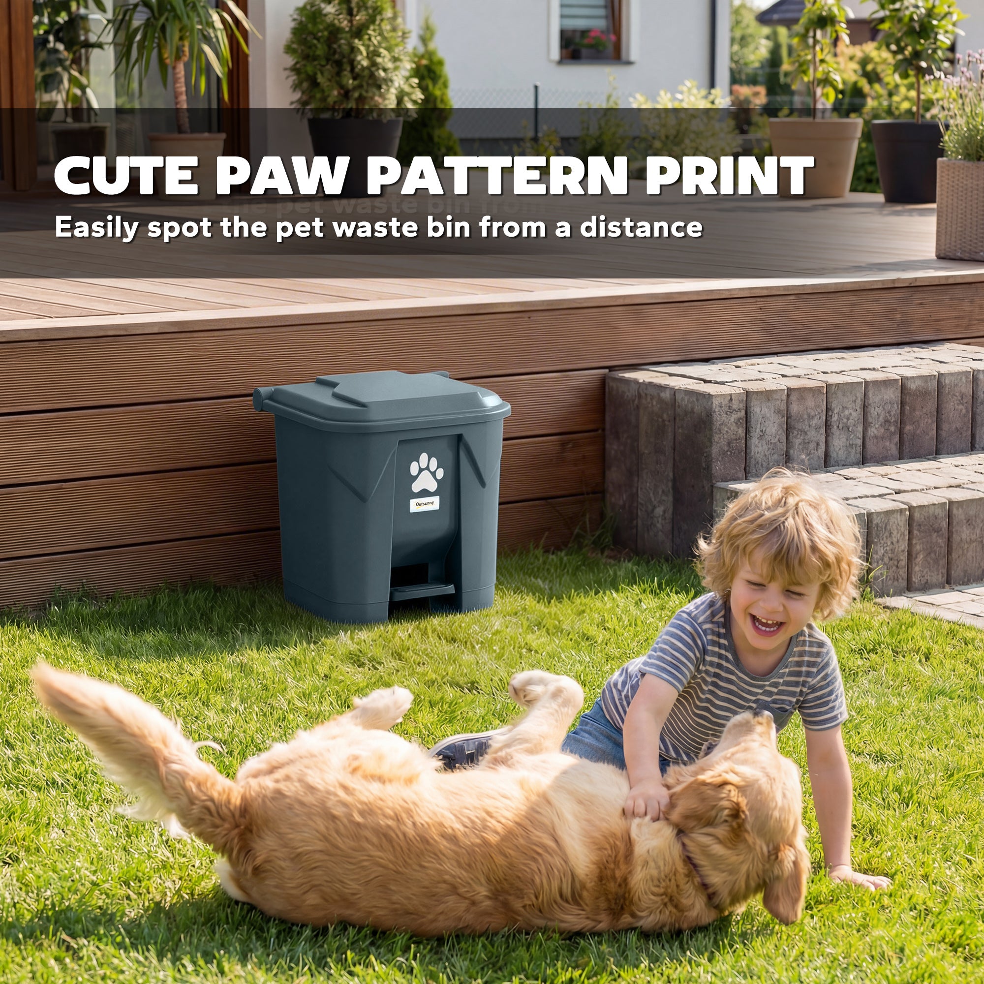 Dog Poop Outdoor Garbage Bin, 8 Gal Pet Waste Garbage Can with Lid and Pedal, Waterproof Plastic Trash Can, Dark Grey-Patio & Garden > Lawn & Garden > Garden Accessories-DECOROLALA