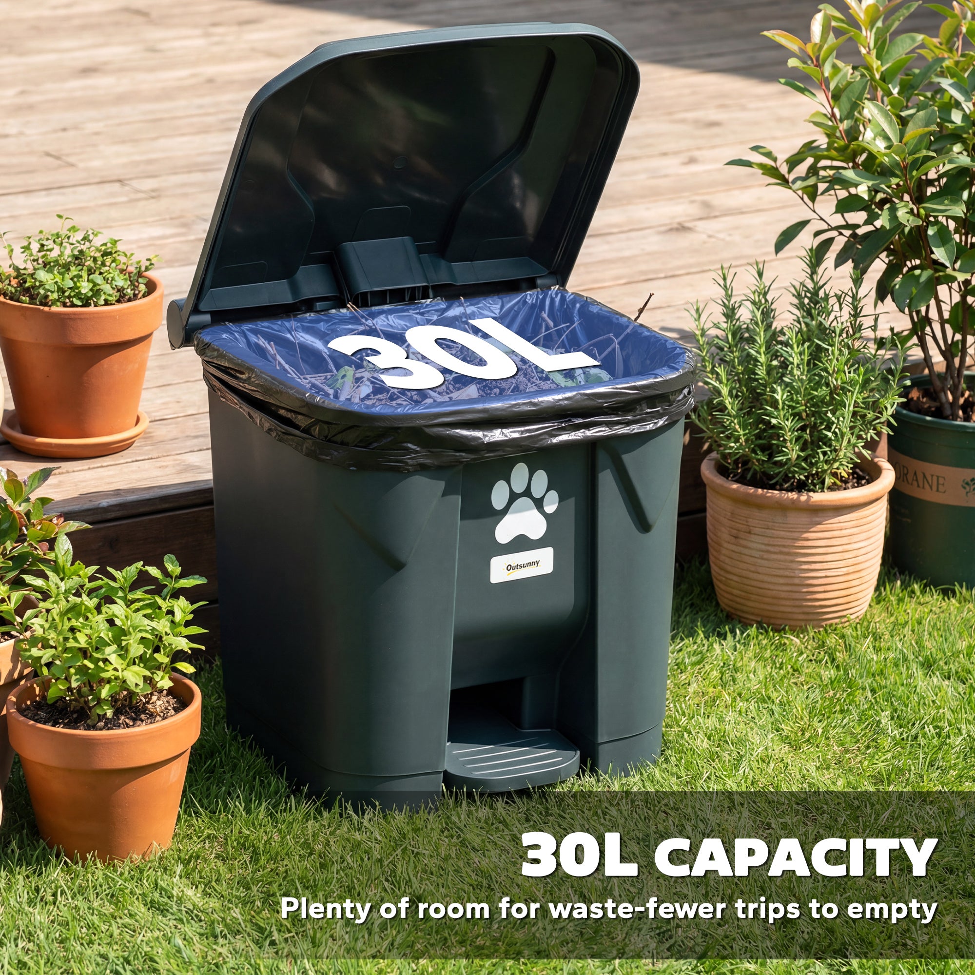 Dog Poop Outdoor Garbage Bin, 8 Gal Pet Waste Garbage Can with Lid and Pedal, Waterproof Plastic Trash Can, Dark Grey-Patio & Garden > Lawn & Garden > Garden Accessories-DECOROLALA