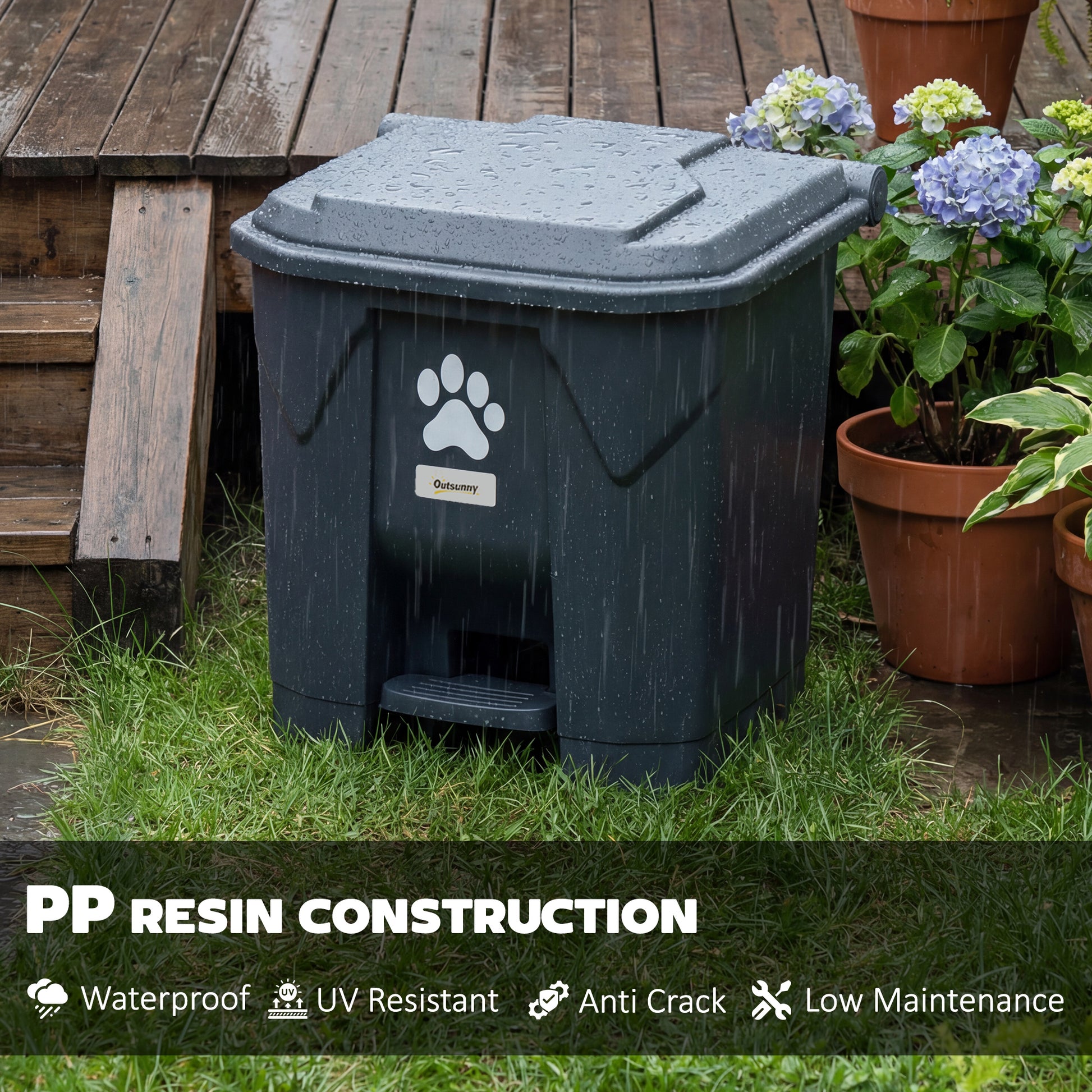 Dog Poop Outdoor Garbage Bin, 8 Gal Pet Waste Garbage Can with Lid and Pedal, Waterproof Plastic Trash Can, Dark Grey-Patio & Garden > Lawn & Garden > Garden Accessories-DECOROLALA