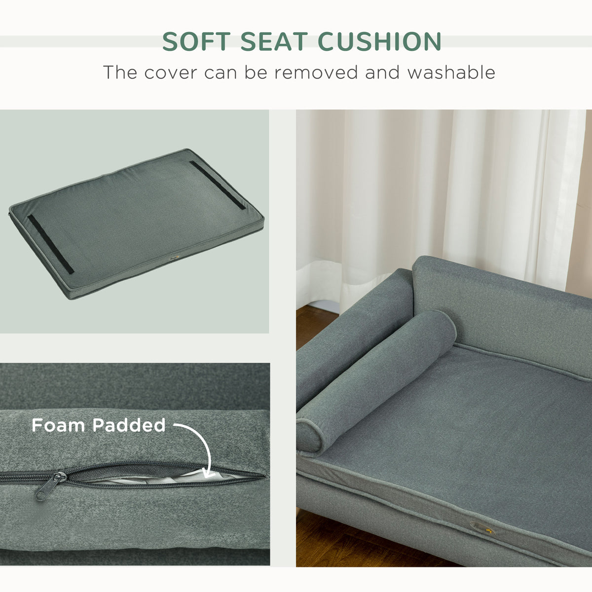 Dog Sofa Bed - Grey Chenille Water-resistant Pet Couch-Dogs-DECOROLALA